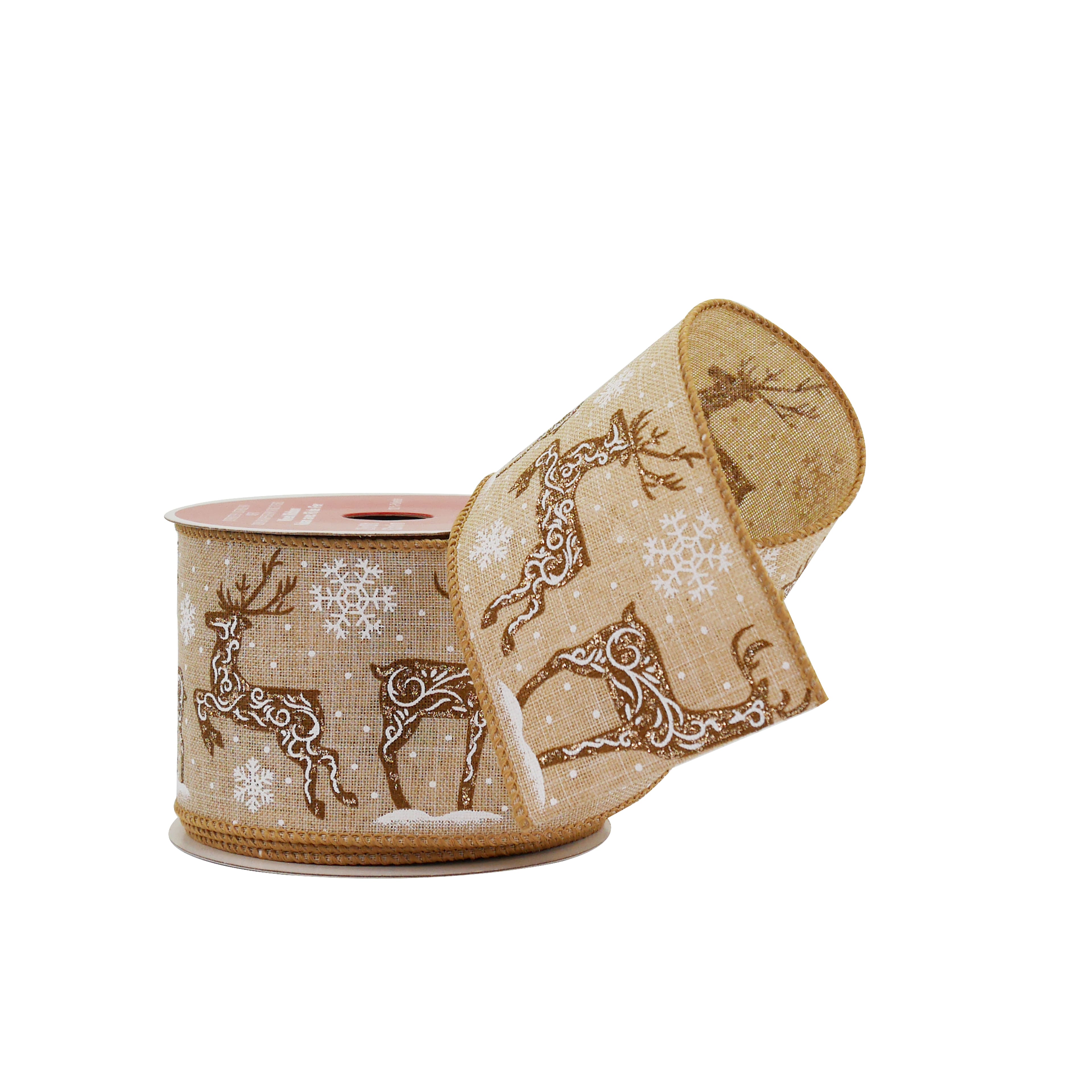 2.5&#x22; x 20ft. Glitter Reindeer Wired Faux Linen Ribbon by Celebrate It&#xAE;