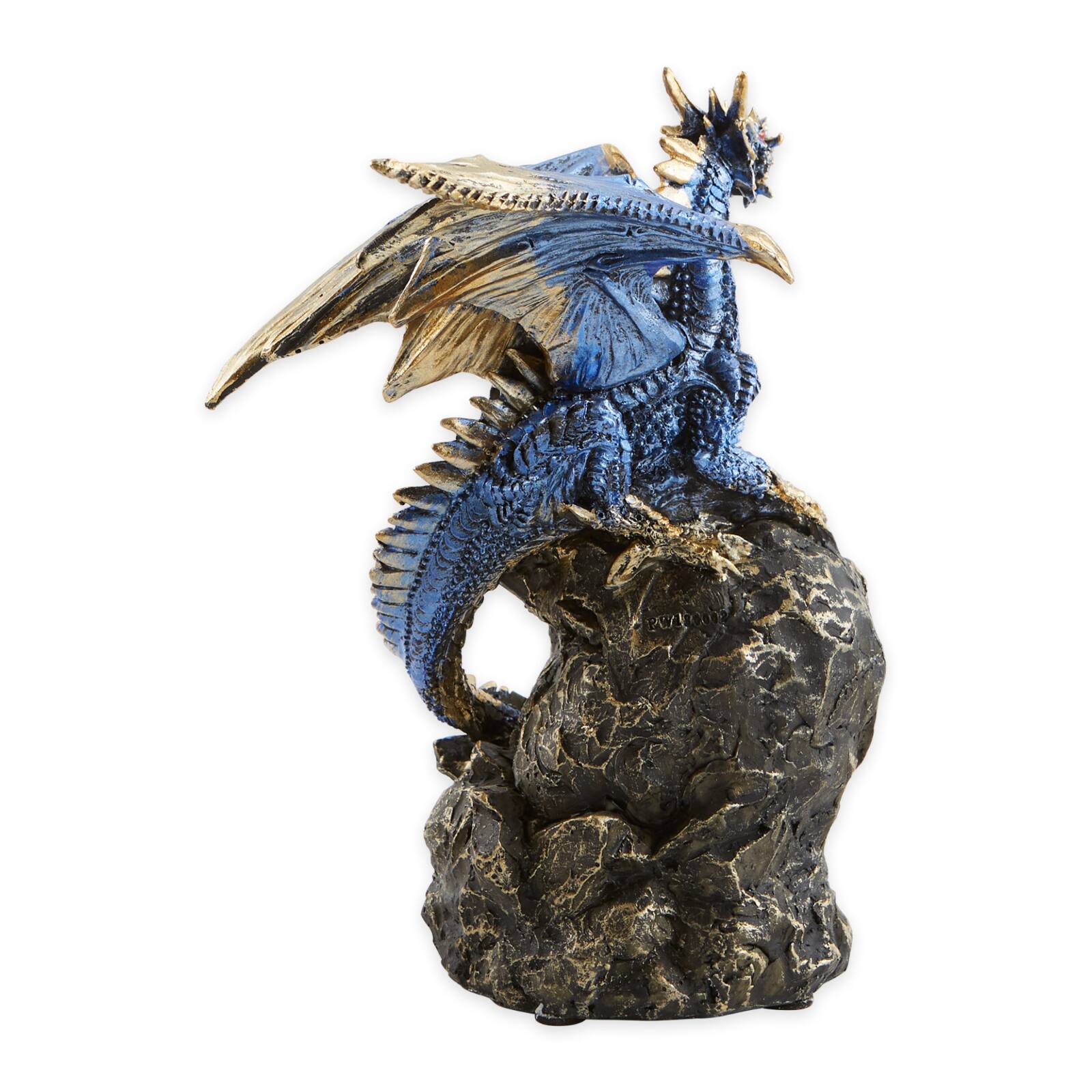 Blue Dragon on Rocks Statue 6" x 5.5" x 8.25