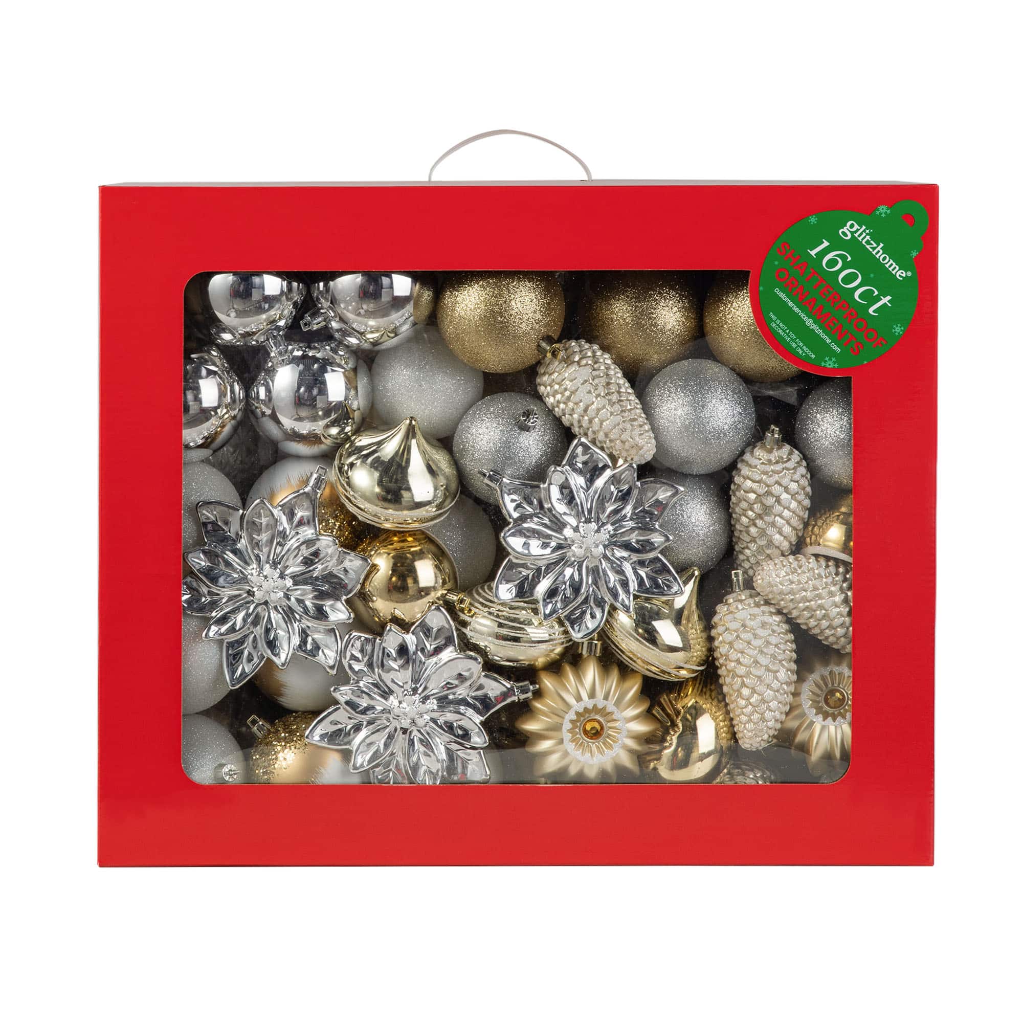 Glitzhome&#xAE; 160 Pack Elegant Silver &#x26; Gold Deluxe Boxed Shatterproof Ornaments