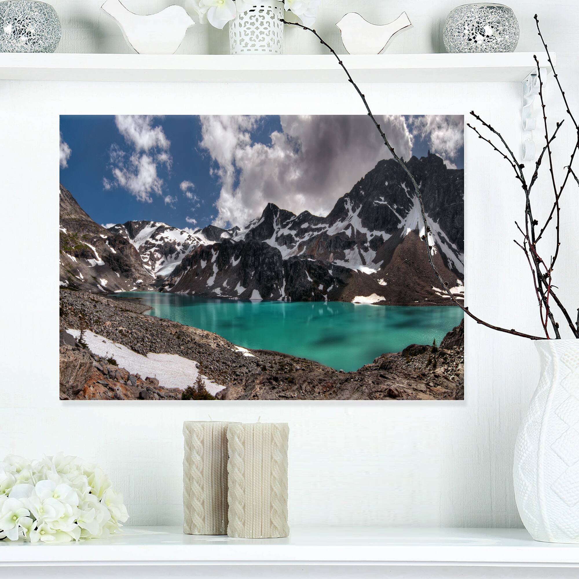 Designart - Distant Mountains and Mountain Lake - Landscape Canvas Art Print