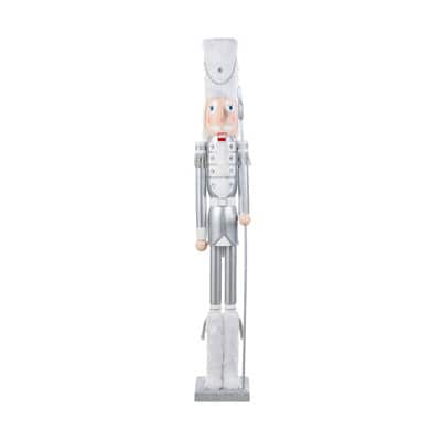 Glitzhome 42″H Wooden Christmas Silver Dressed Soldier Nutcracker | 6.5″ x 6″ x 42″ | Michaels