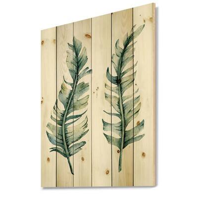 Designart - Duo of Tropical Leaves - Farmhouse Print on Natural Pine ...