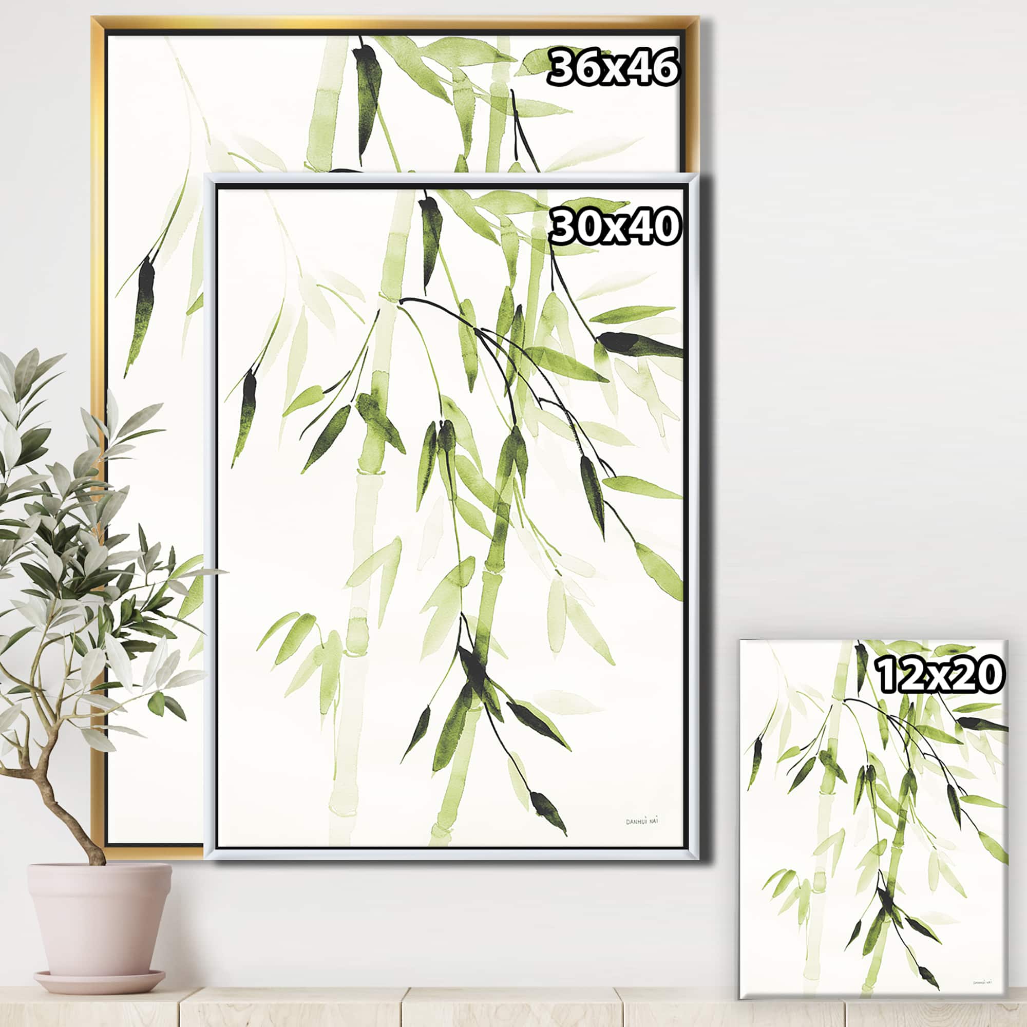 Designart - Simplist Bamboo Leaves II - Lake House Canvas in Gold Frame