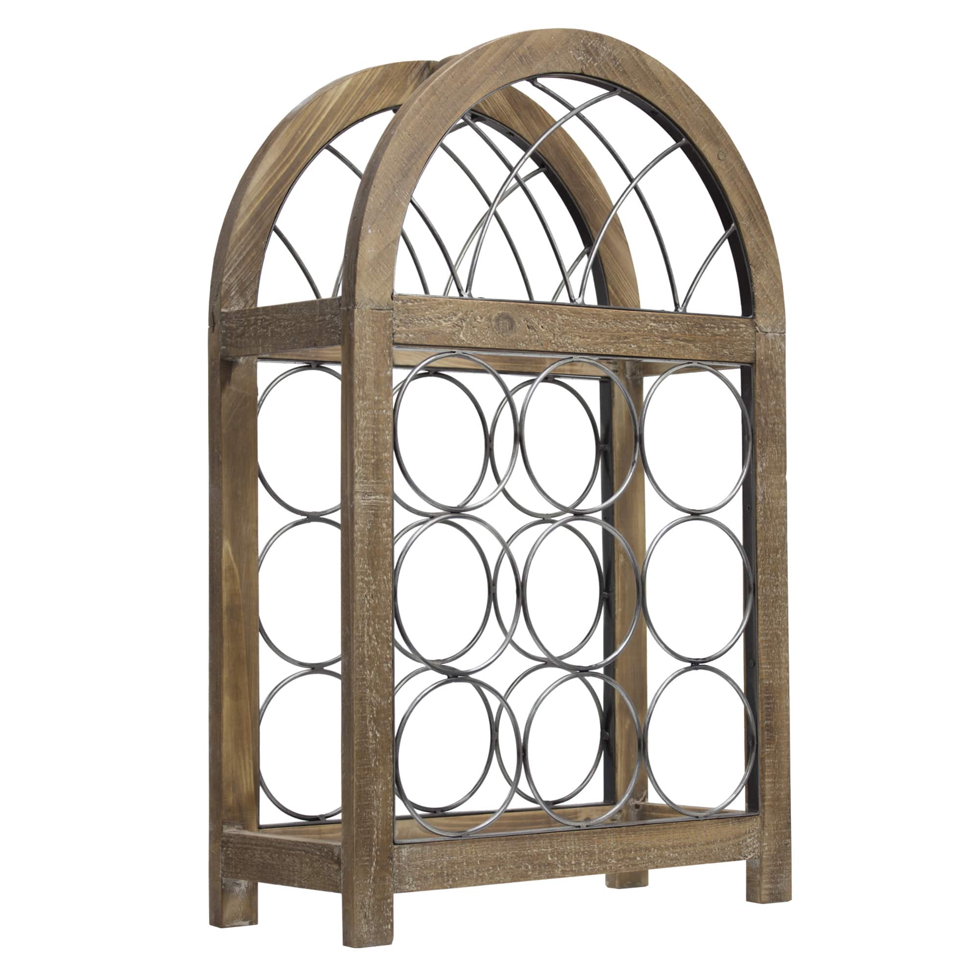 23&#x22; Rustic Wood &#x26; Metal Wine Rack