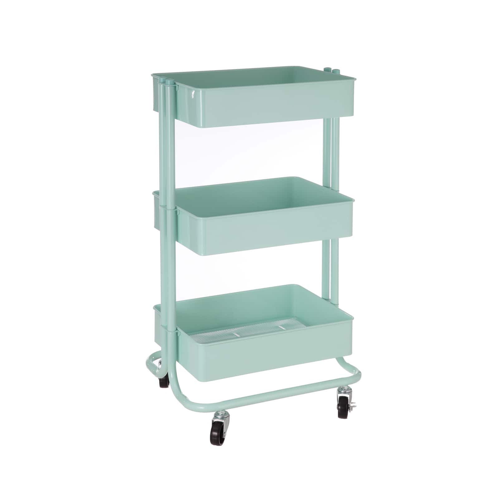 Metal Storage Cart with Handle TOOLF 3-Tier Utility Rolling Cart with Wooden Board and Drawer Home Classroom White Trolley Kitchen Organizer Rolling Desk with Locking Wheels for Office Bedroom 