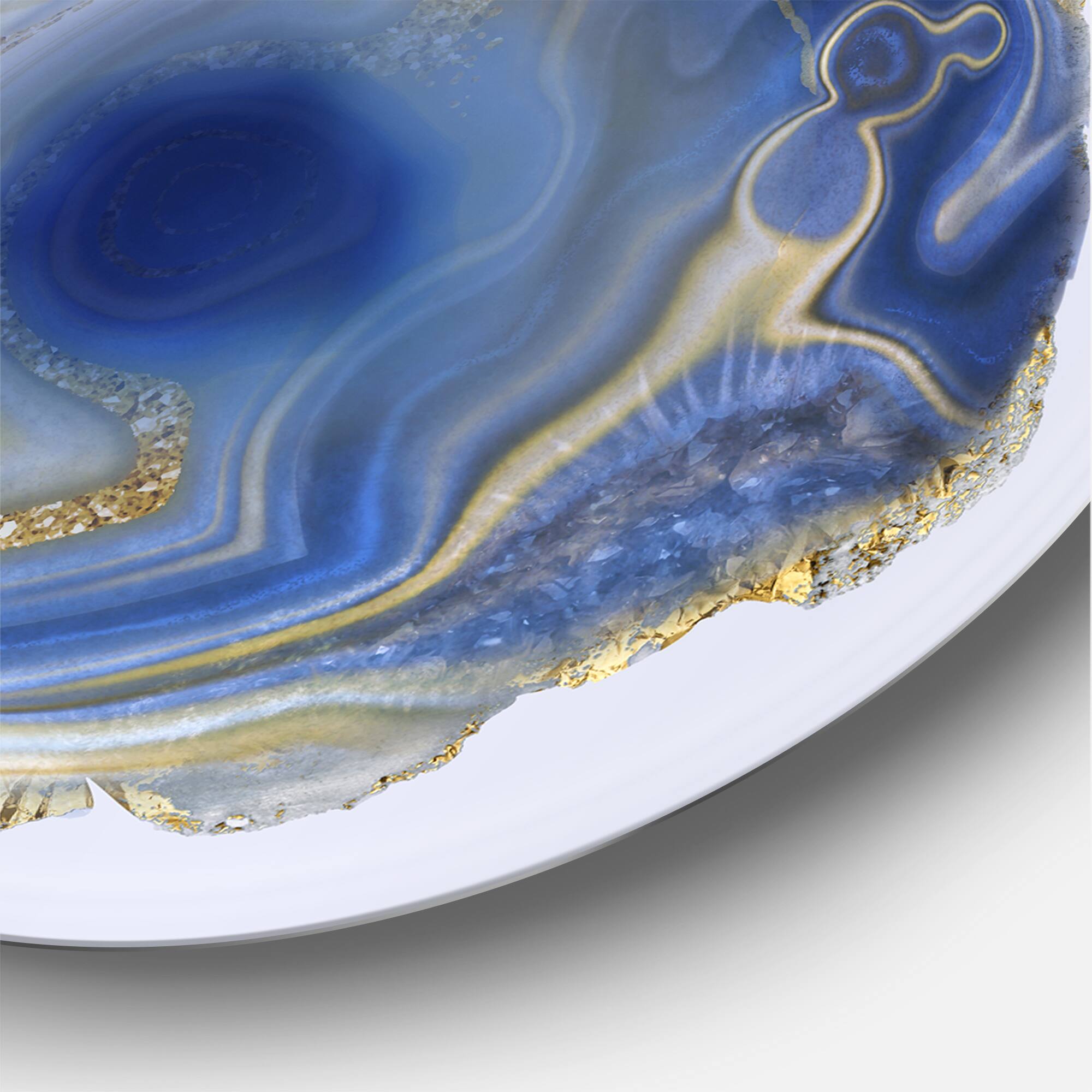Designart - Ocean Blue Golden Jasper Agate I - Glam Round Circle Metal Wall Decor
