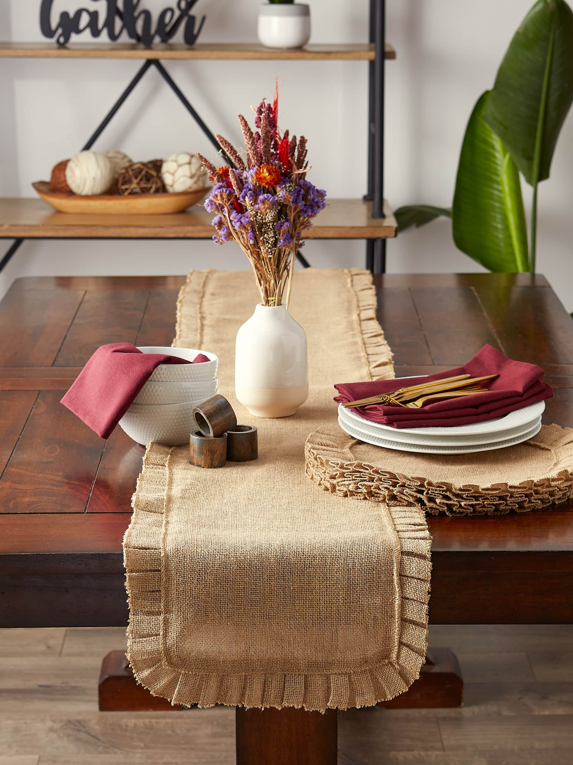 DII&#xAE; Natural Ruffle Trim Jute Table Runner, 14x72 inch