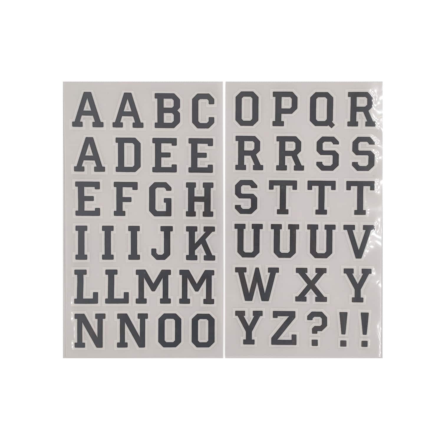 12 Packs: 49 ct. (588 total) 1.5" Iron-On Black with White Outline Athletic Letters by Make Market®
