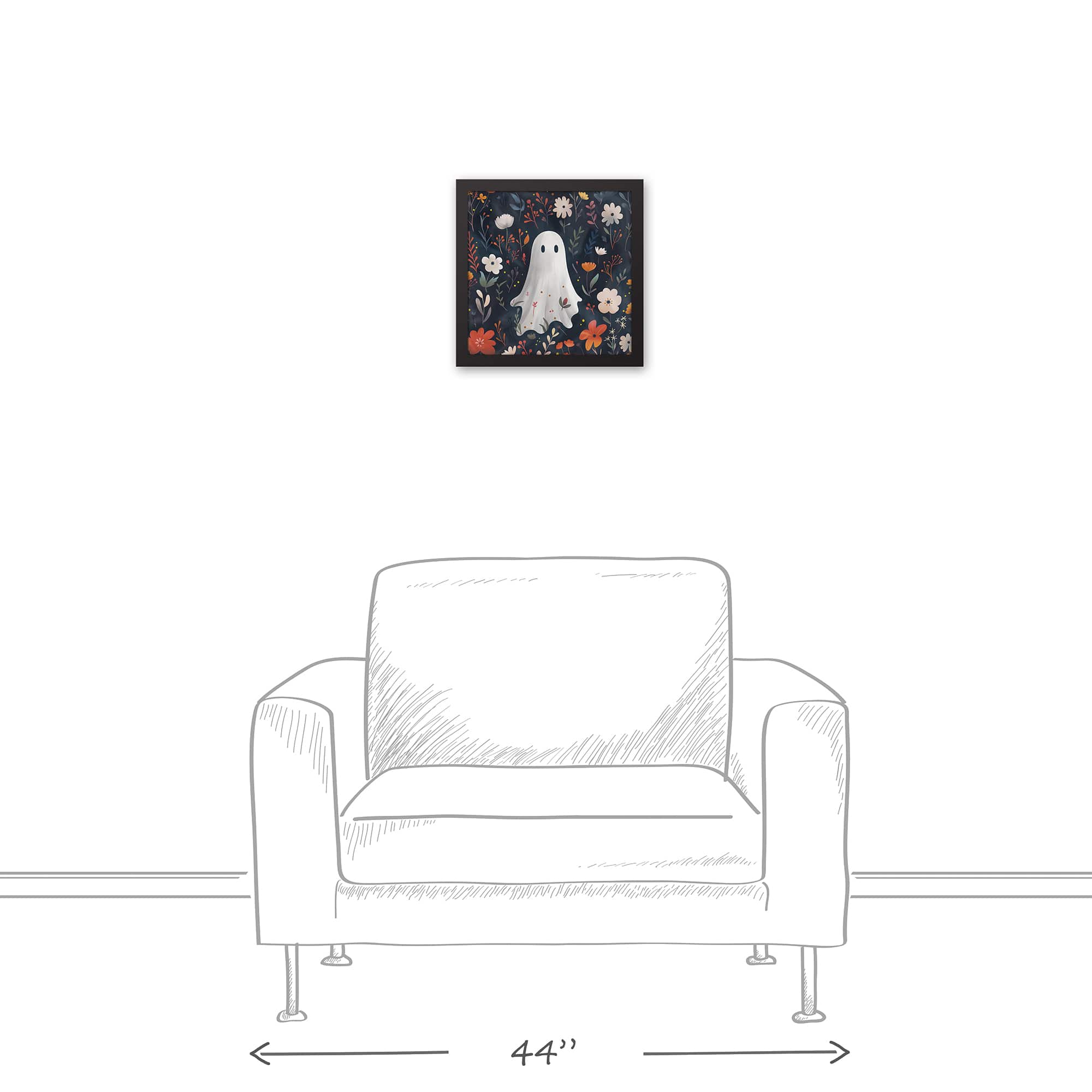 Cute Floral Ghost 13.73&#x22; x 13.73&#x22; Black Framed Canvas
