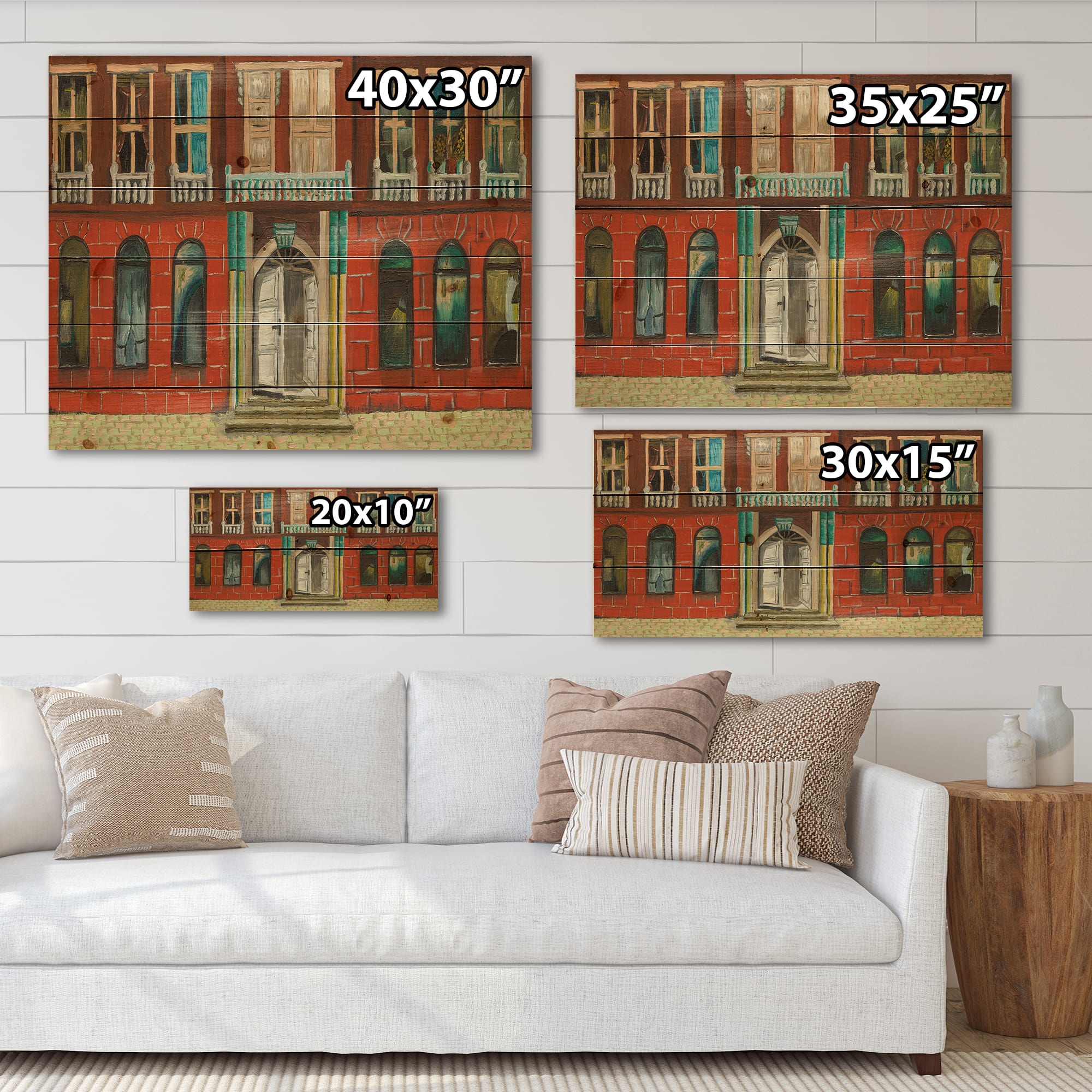 Designart - Red Facade of Shop In Paris II - French Country Print on Natural Pine Wood
