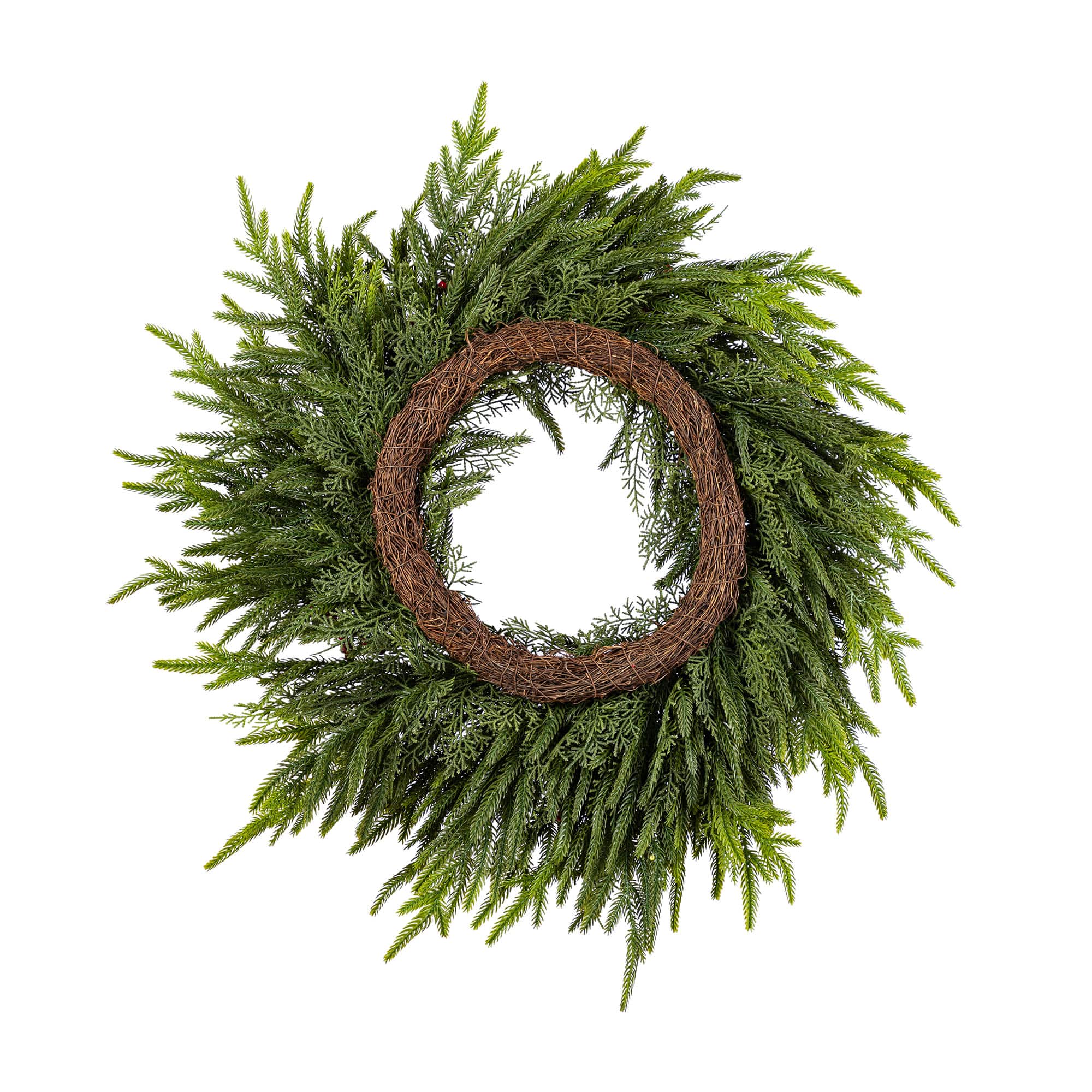 Glitzhome® 24"D Christmas PE Wreath with Pinecones and Red Berries