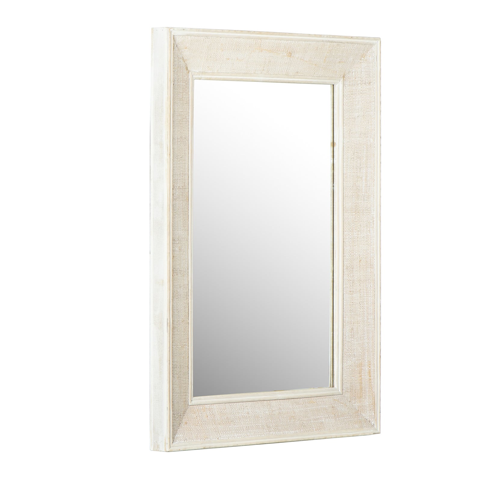 Hello Honey® 31" White Wash Rectangle Wall Mirror with Rattan Detail