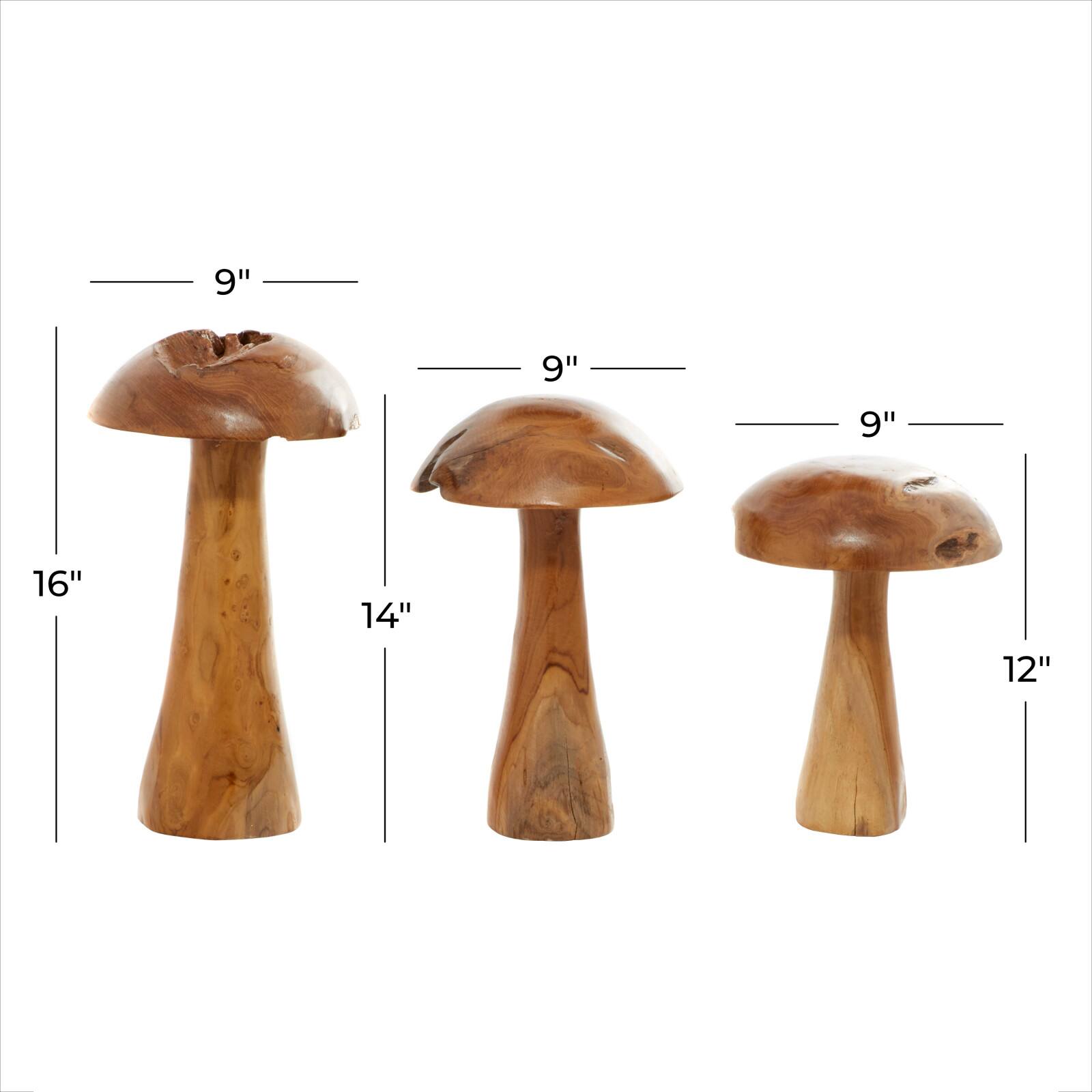 Brown Teak Wood Mushroom Sculpture Set
