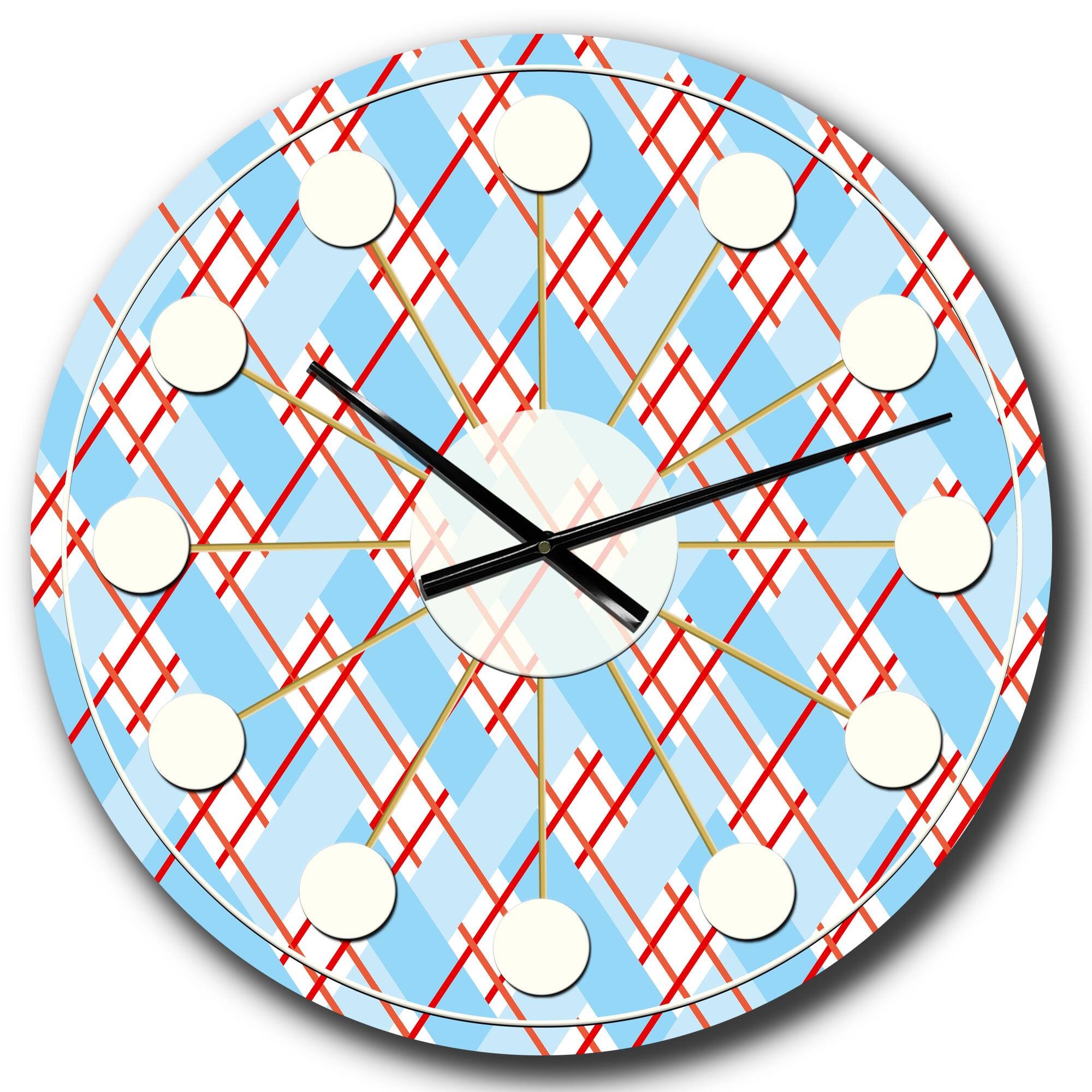 Designart 'Blue And Red Plaid Mid-Century Modern Wall Clock