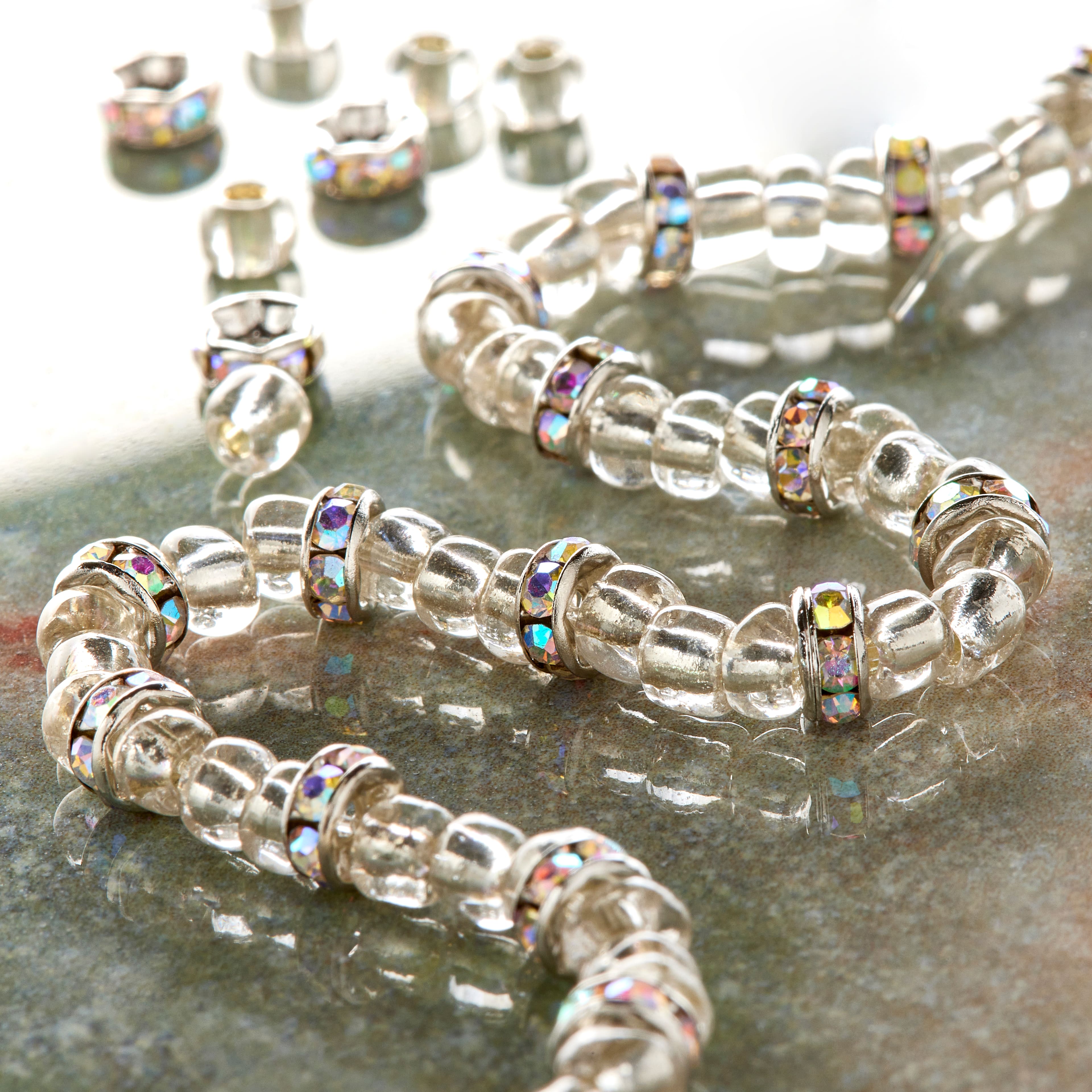 Rhodium with Aurora Borealis Rhinestone Rondelle Beads, 5mm by Bead Landing™