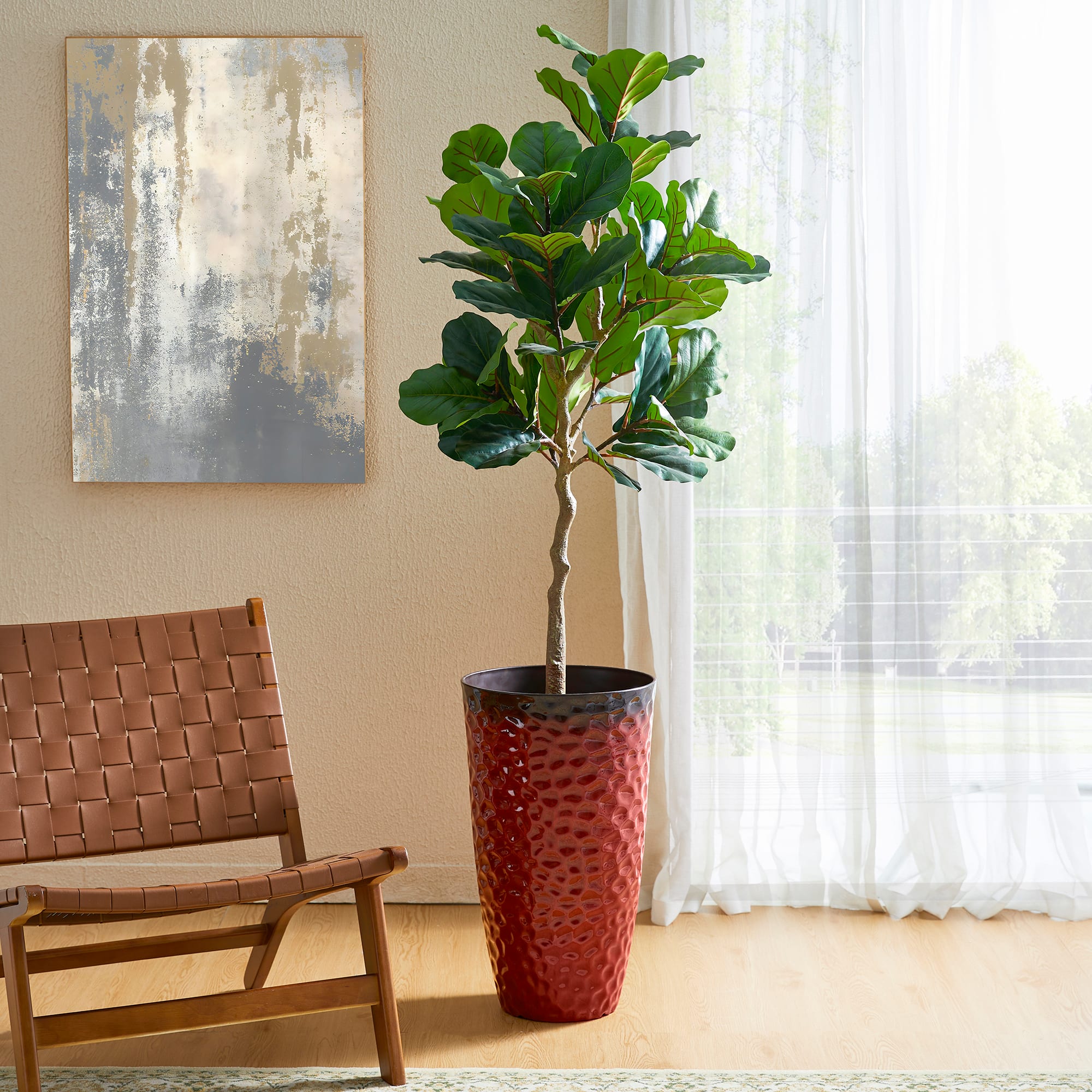 Glitzhome® 23.75" Eco-Friendly Honeycomb Textured Red Tall Plastic Planters, 2ct.