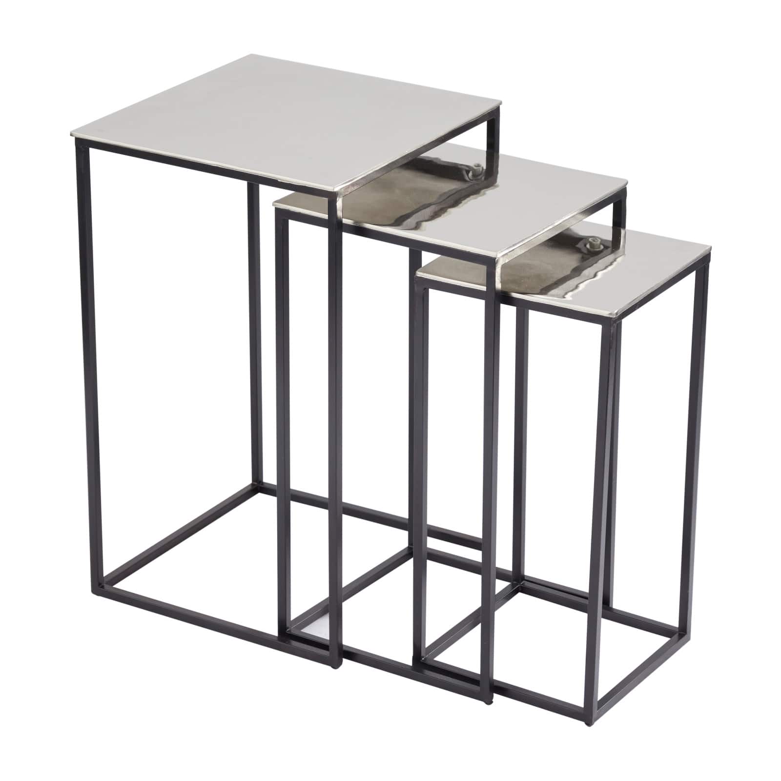 Set of 3 Silver Aluminum Contemporary Accent Table, 15 x 15 x 15 By Ivory And Iris