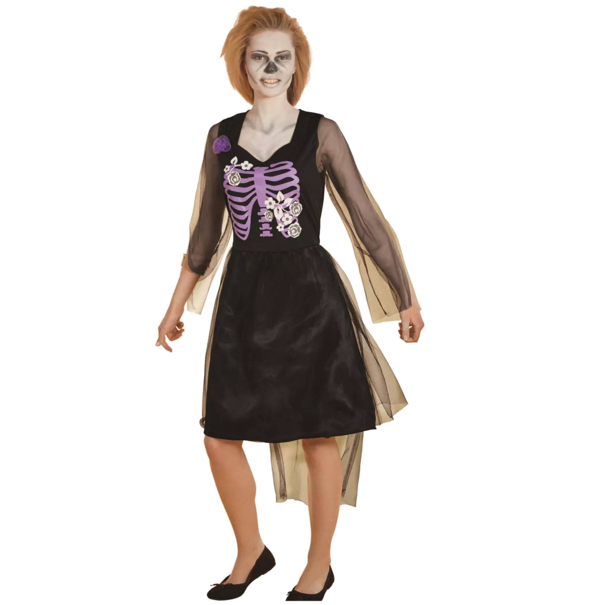 Black &#x26; Purple Skeleton Bride Ladies Costume