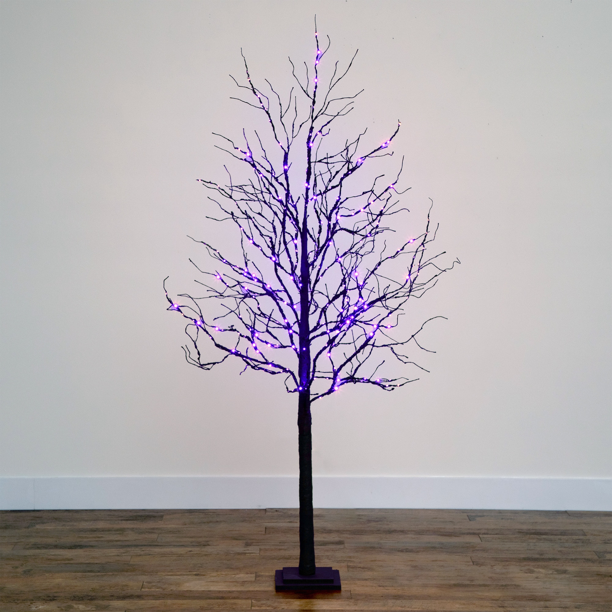 6ft. Orange &#x26; Purple LED Pre-Lit Halloween Deluxe Black Twig Artificial Fall Tree