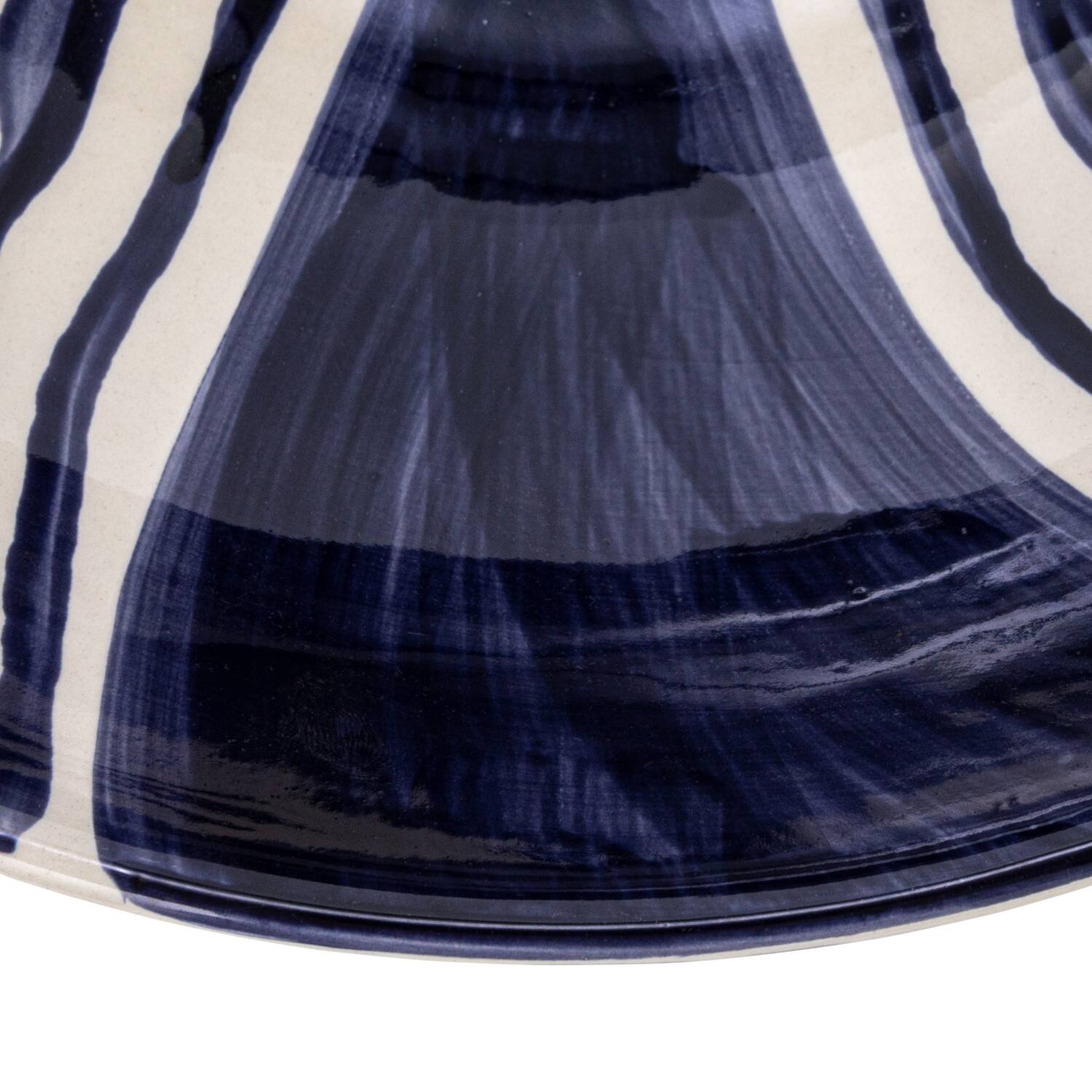 Hello Honey® 12.5" Blue & Cream Hand-Painted Design Stoneware Serving Bowl