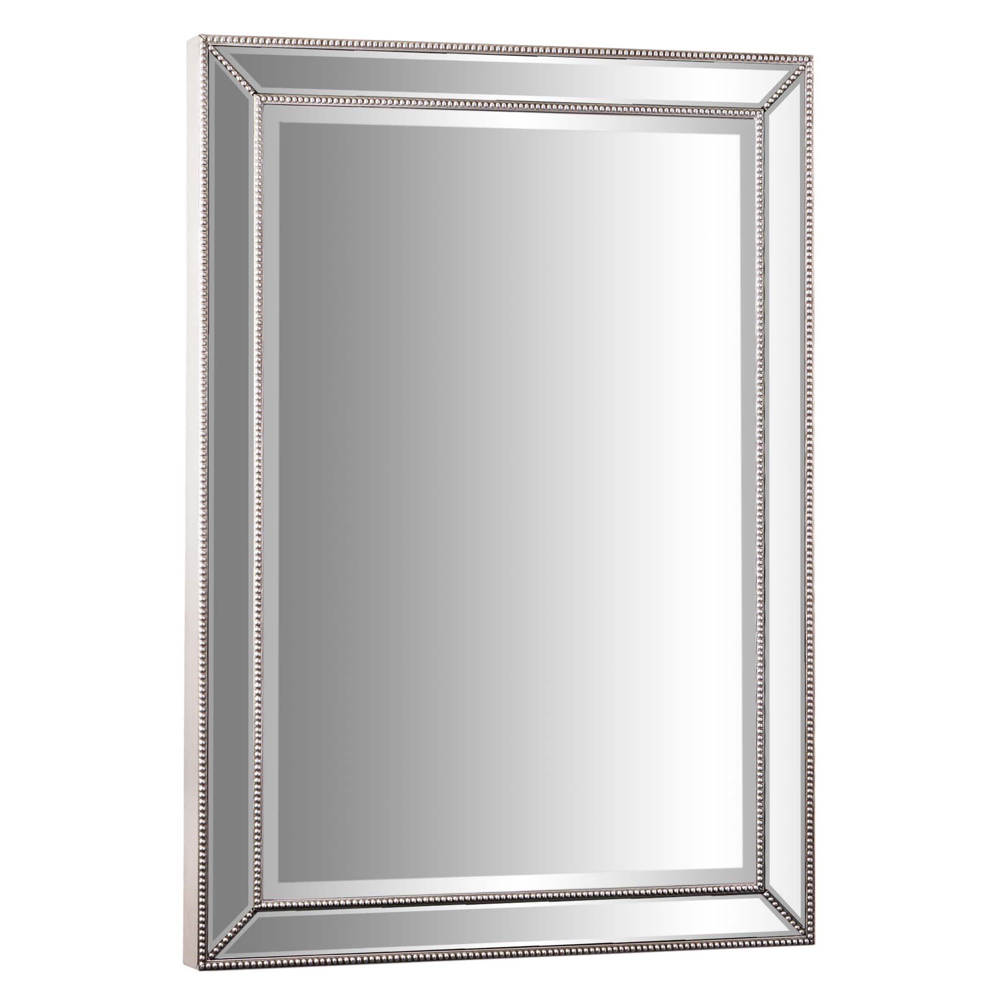 Silver Champagne Beaded Frame Accent Beveled Wall Mirror - 30" x 42"