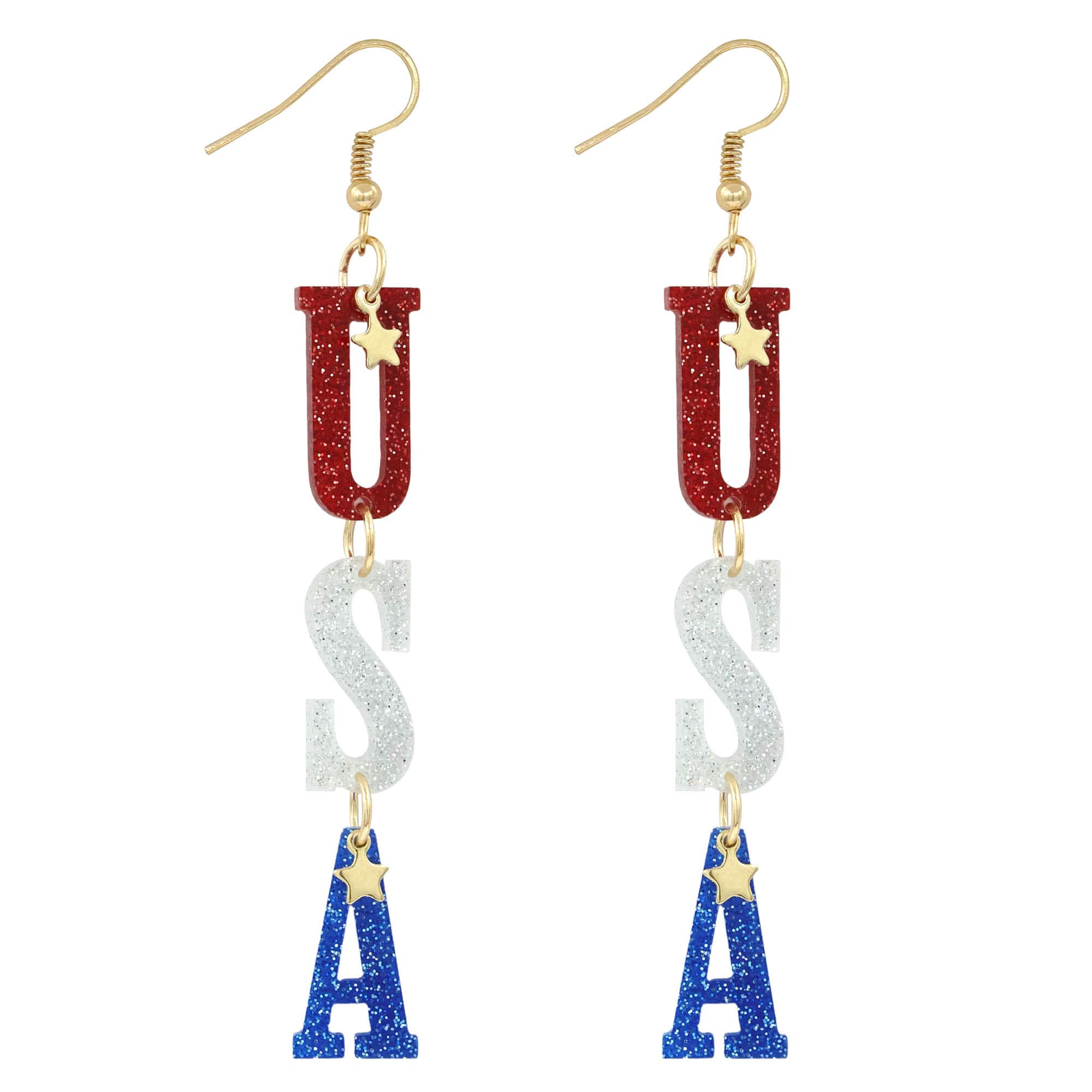 Red, White &#x26; Blue Glitter USA Dangle Earrings by Celebrate It&#x2122;