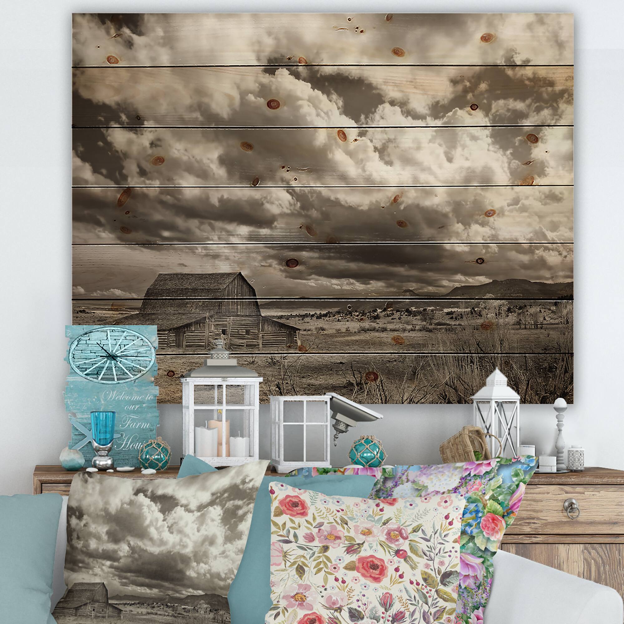 Designart - After The Rain On The Prairie - Traditional Print on Natural Pine Wood