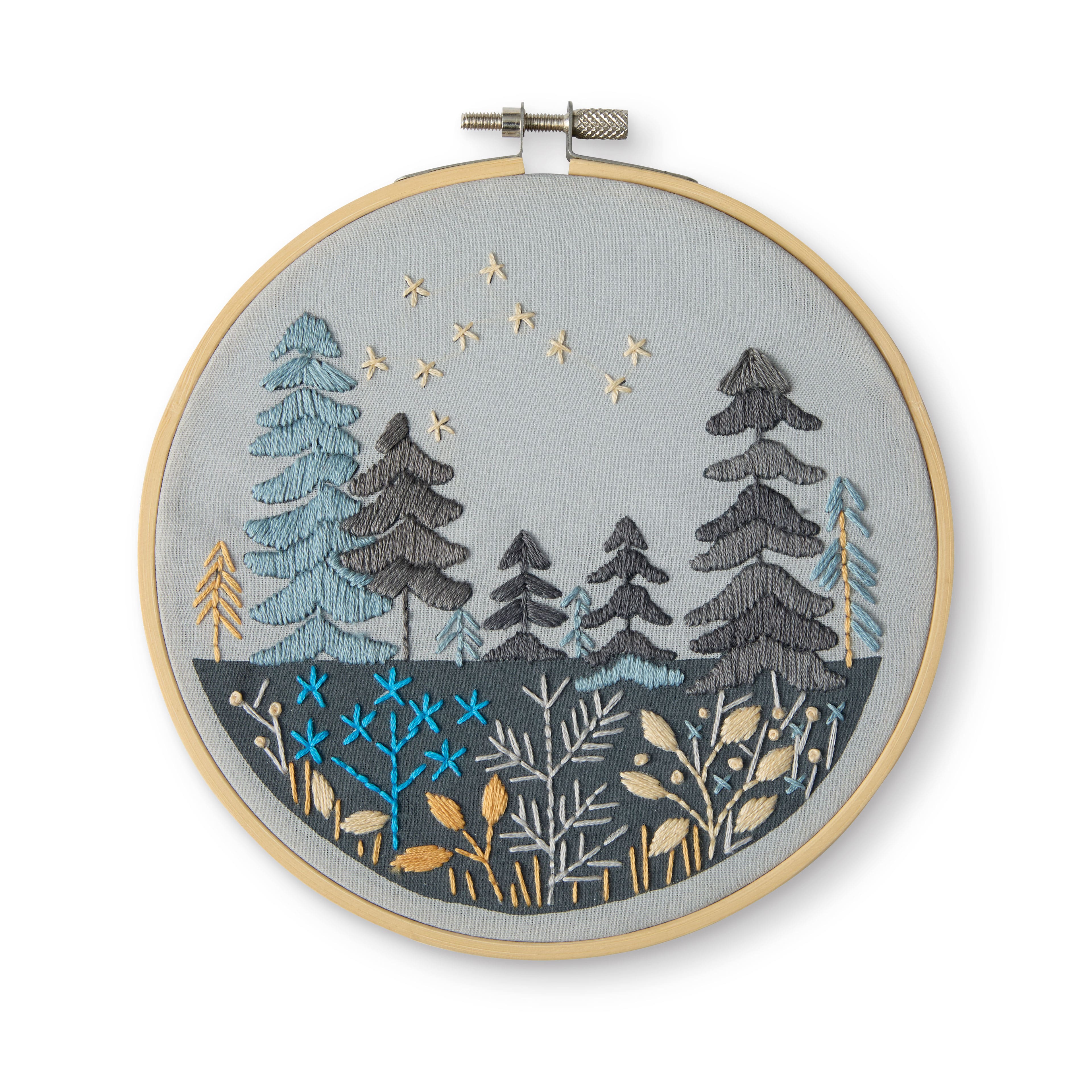 6&#x22; Night Trees Stamped Design Embroidery Kit with Hoop by Loops &#x26; Threads&#xAE;