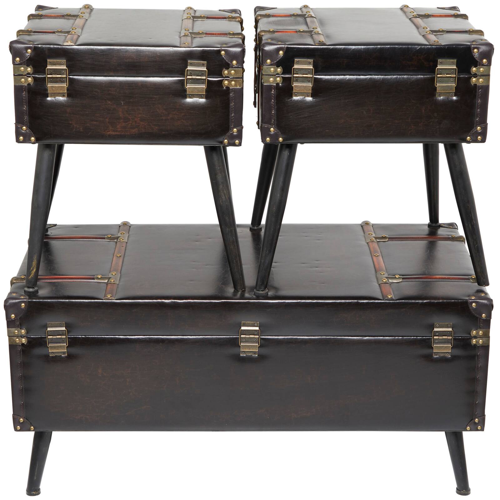 Black Faux Leather Studded Coffee Table Set