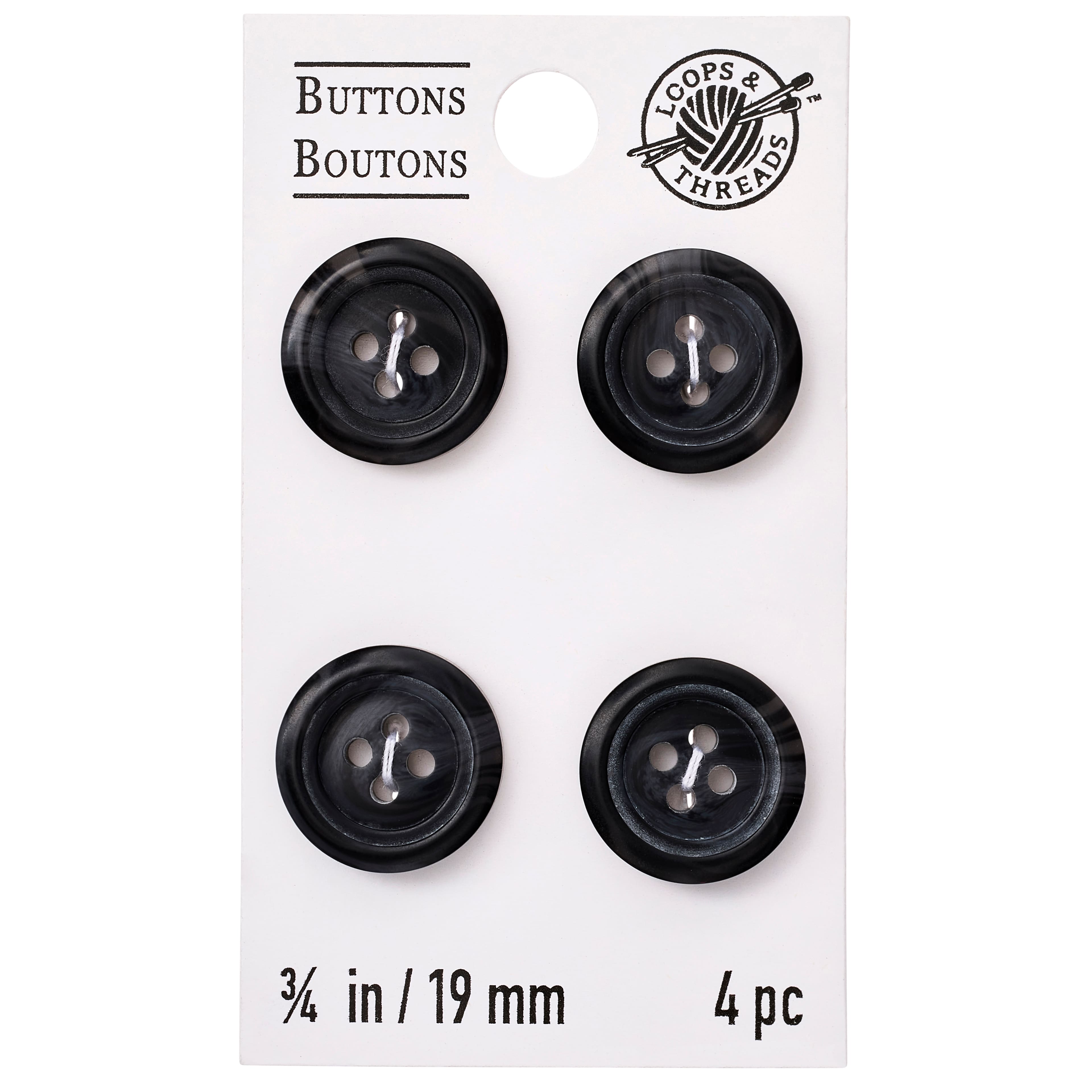 24 Packs: 4 ct. (96 total) 3/4&#x22; Black 4-Hole Buttons by Loops &#x26; Threads&#x2122;