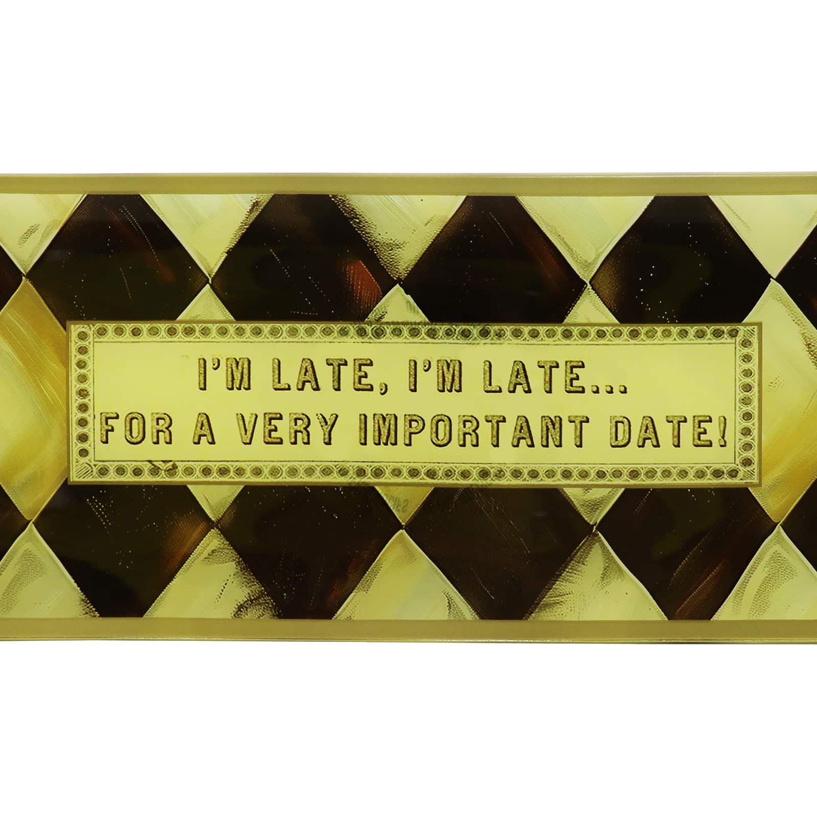 10.5&#x22; Black &#x26; Gold Diamond I&#x27;m Late Decorative Glass Plate by Ashland&#xAE;