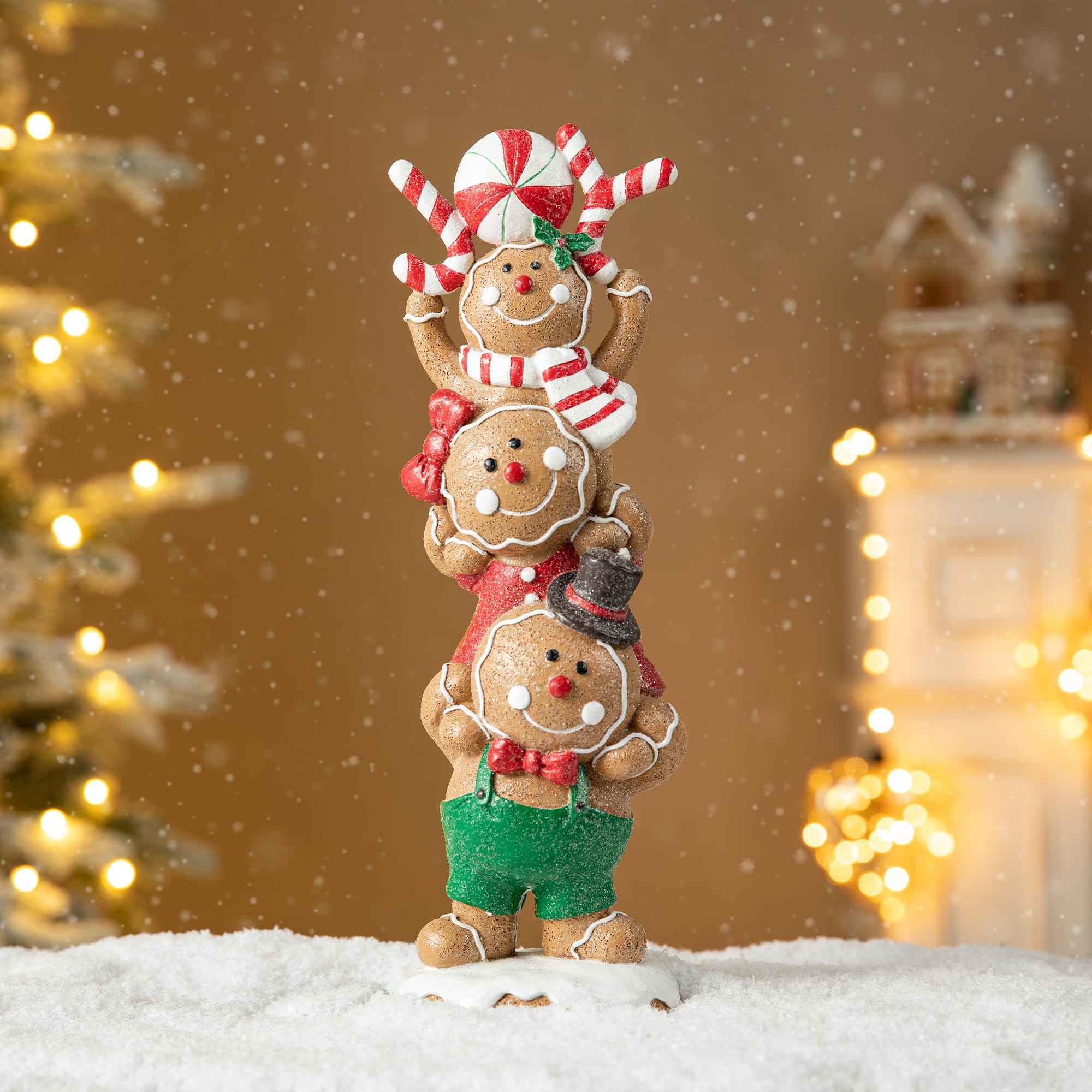 Glitzhome&#xAE; 12.5&#x22; Stacked Gingerbread Table D&#xE9;cor
