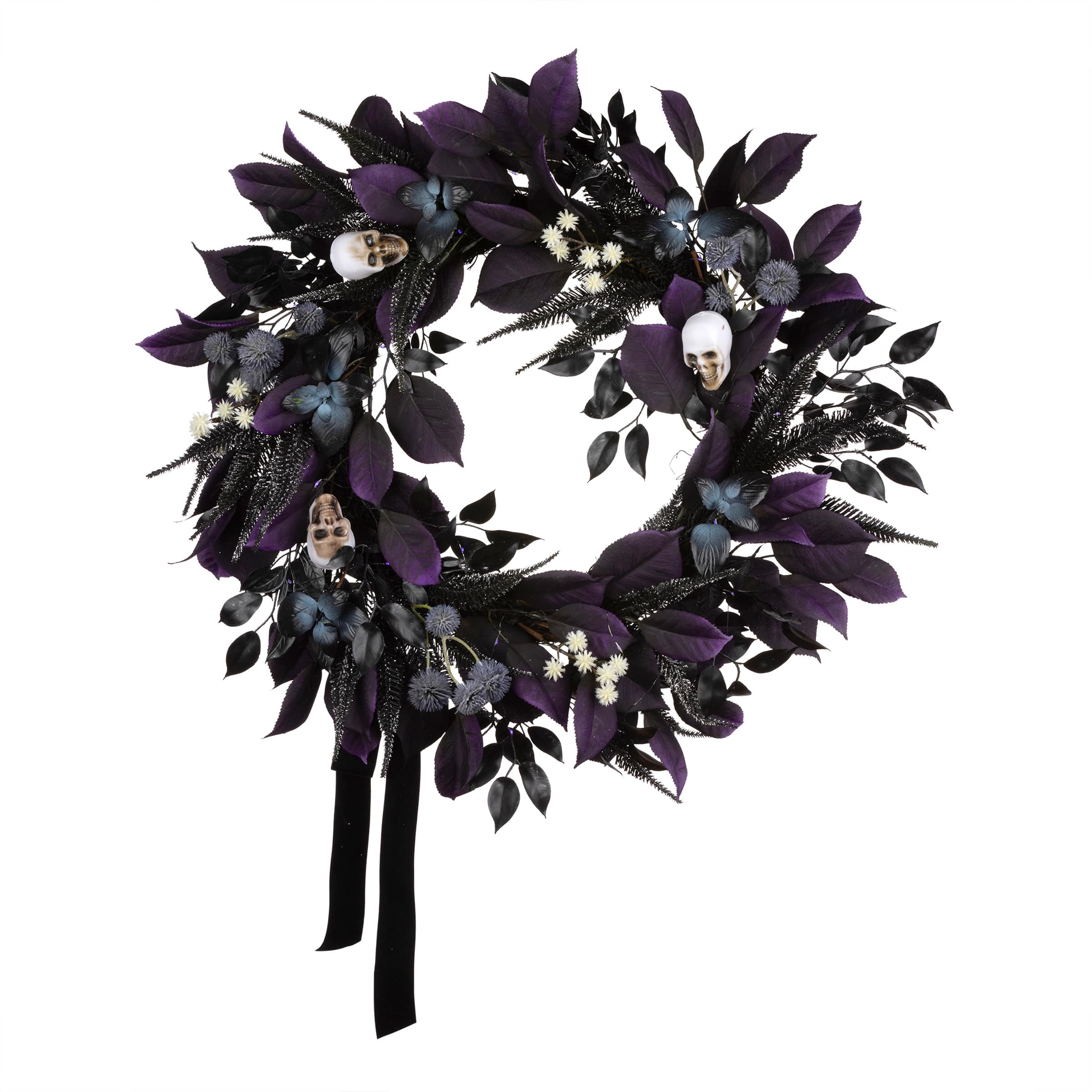 26&#x22; Floral Mini Skulls Pre-Lit LED Wreath