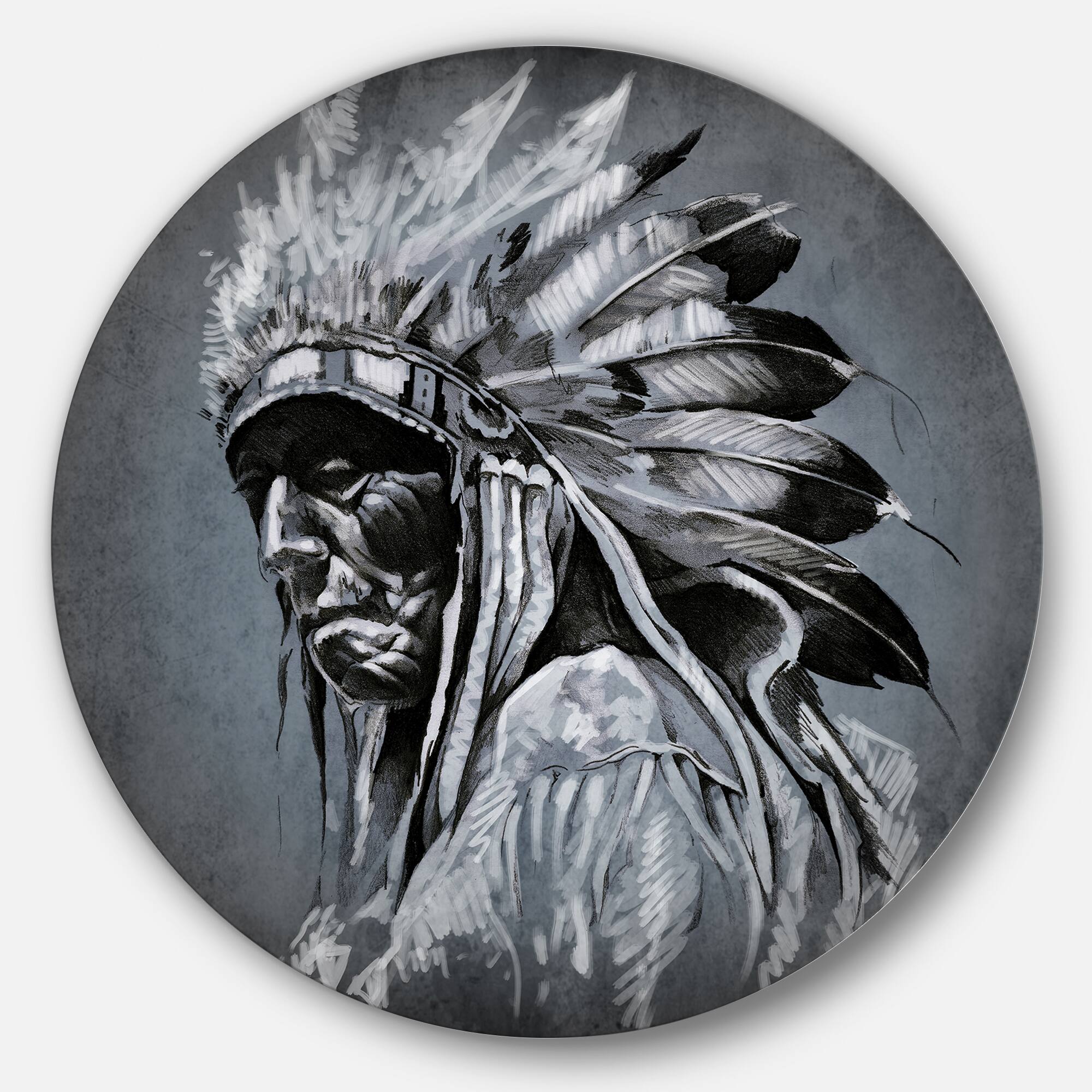 Designart - American Indian Tattoo Art' Portrait Circle Metal Wall Art