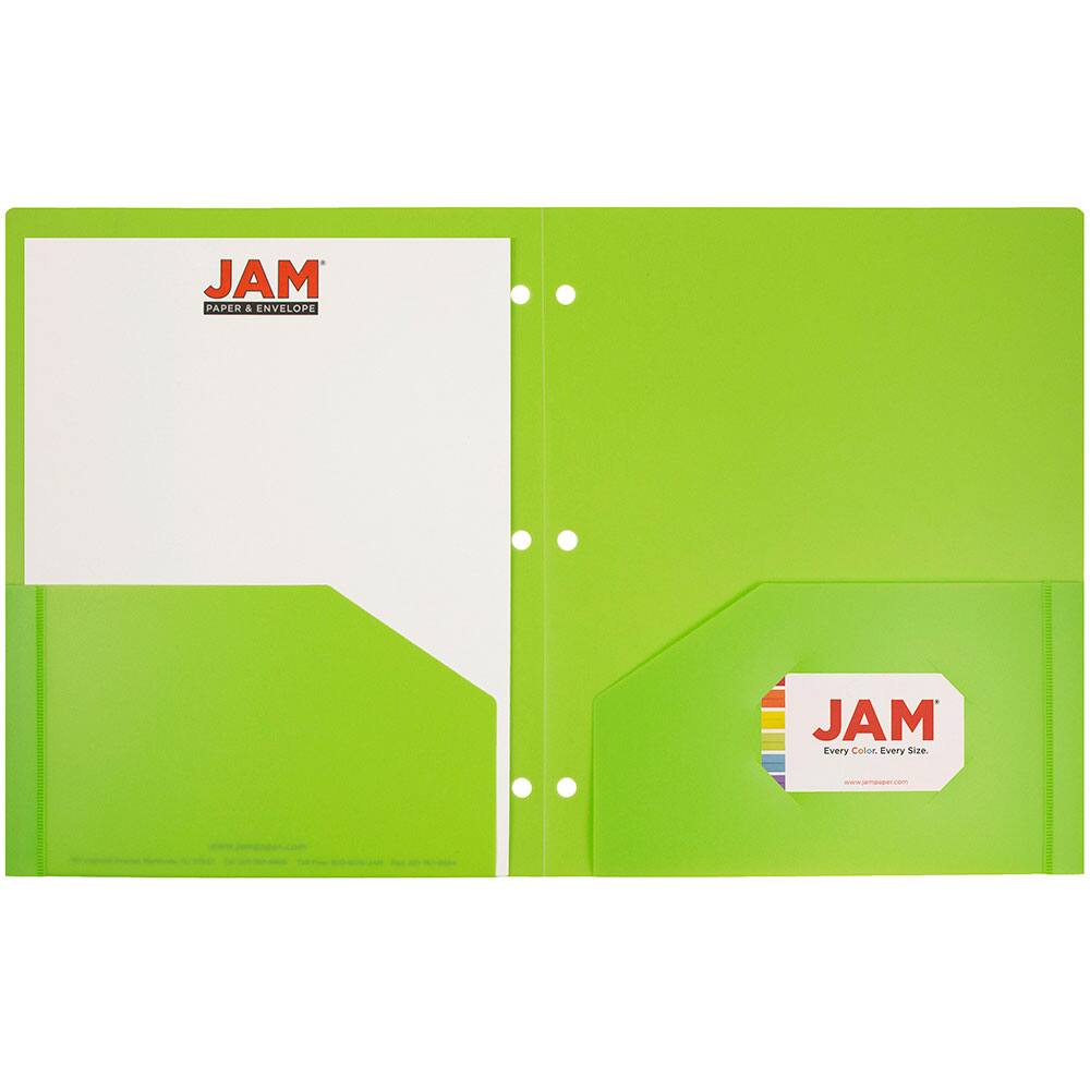 JAM Paper 3-Hole Heavy Duty Plastic Pocket Folder, 6ct.