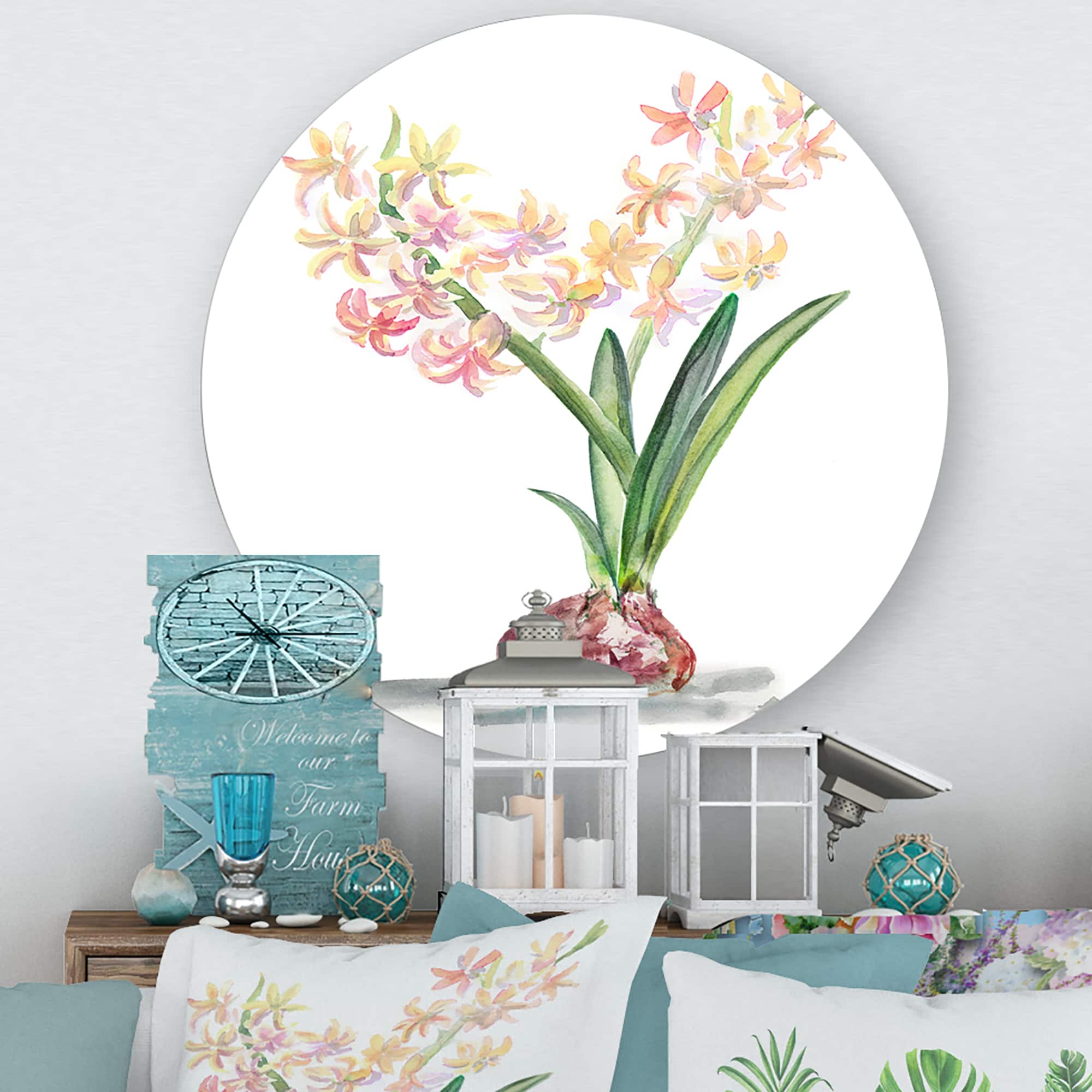 Designart - Blossoming Hyacinth In Spring - Traditional Metal Circle Wall Art
