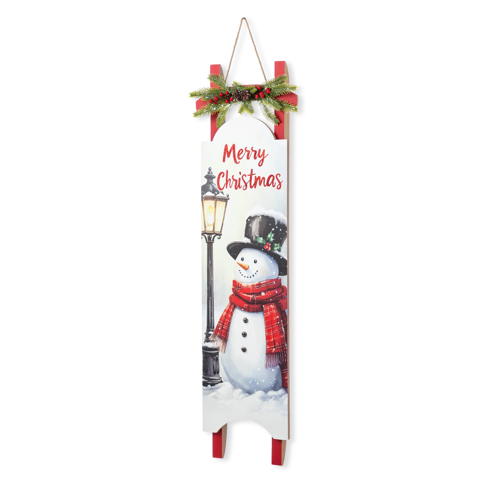 Glitzhome&#xAE; 36&#x22; Wooden Christmas Snowman Sleigh Porch Sign