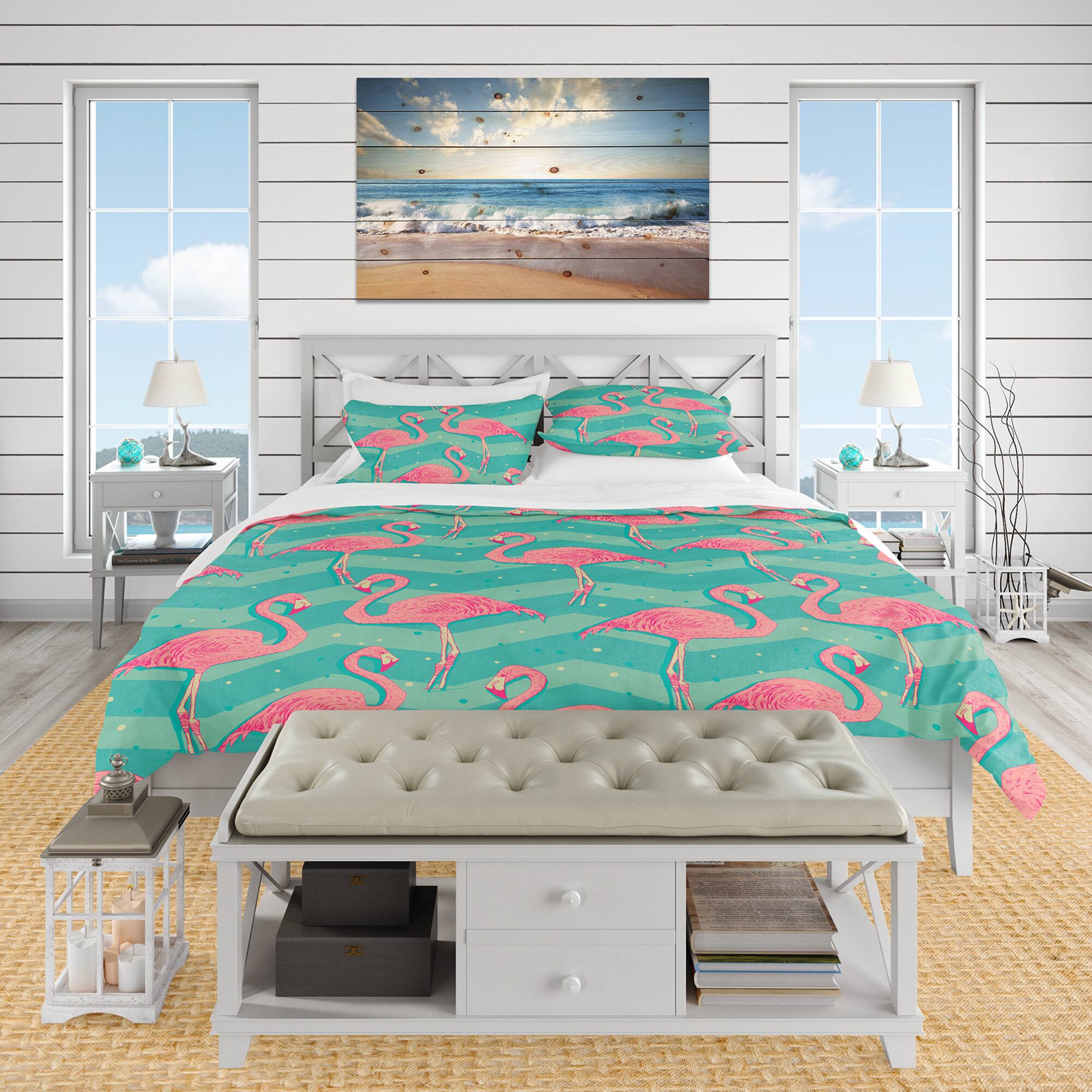 Designart &#x27;Pink Flamingo Birds&#x27; Tropical Bedding Set - Duvet Cover &#x26; Shams