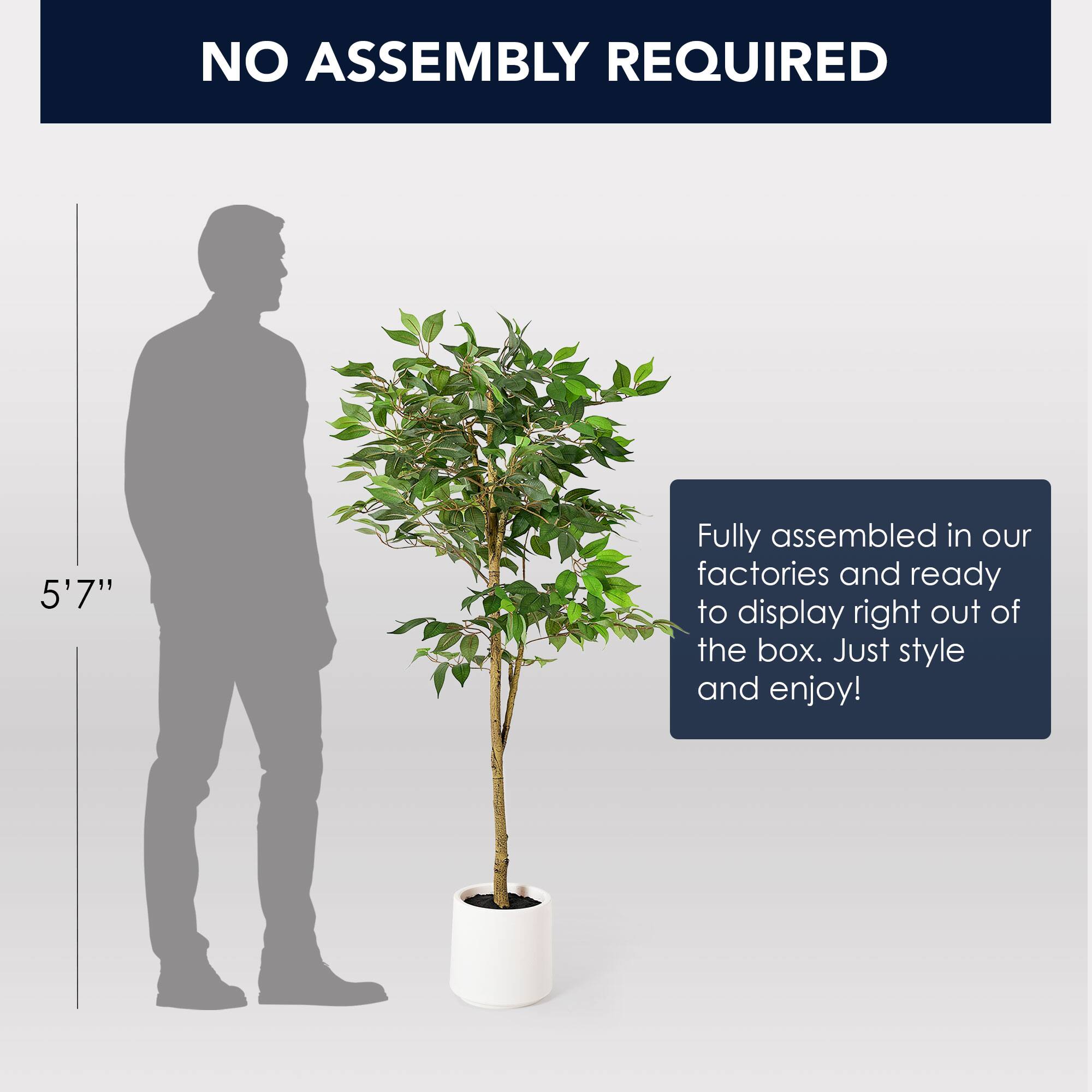 American Art Decor 5ft. Realistic Artificial Ficus Tree Faux Plant in White Pot 