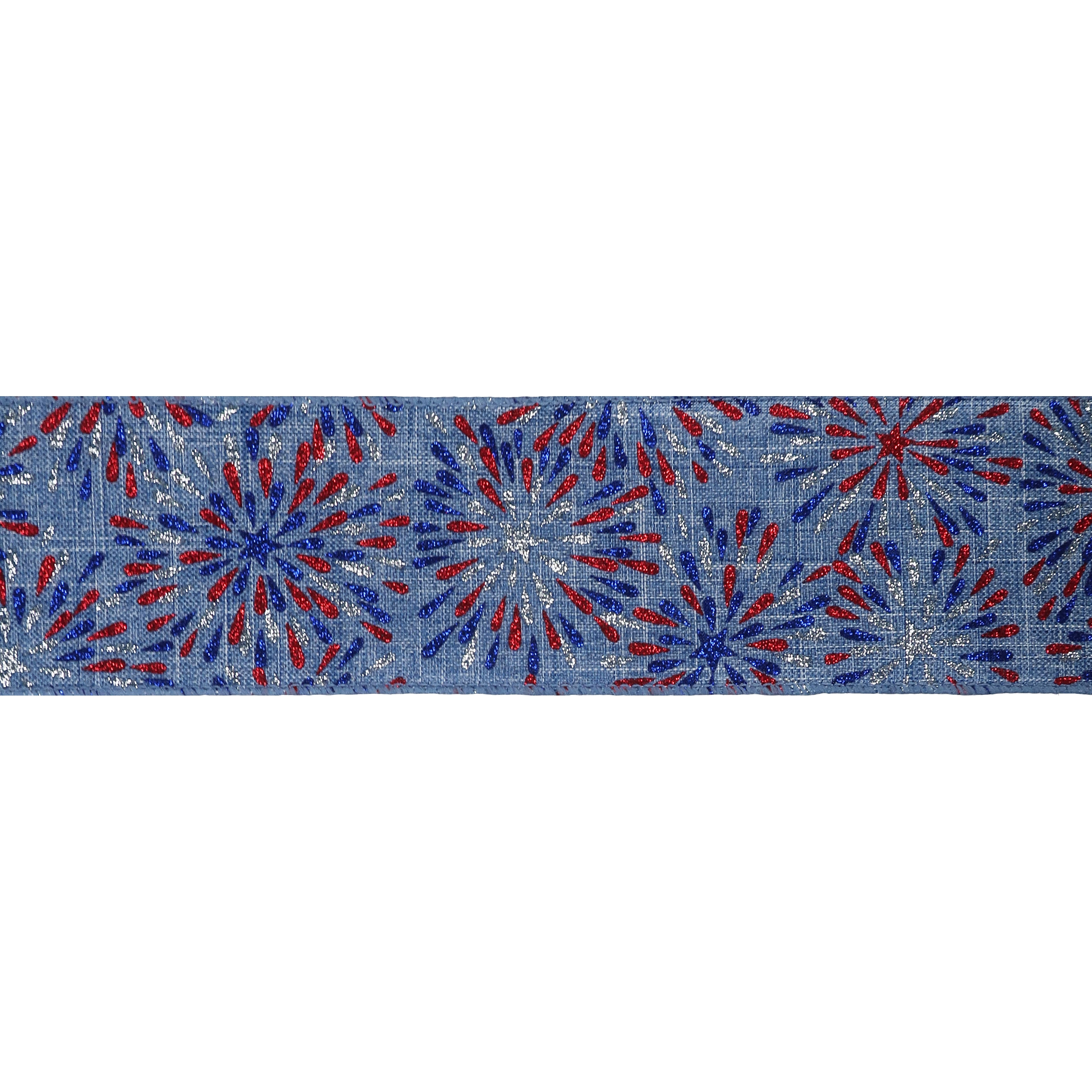 2.5&#x22; x 20ft. Faux Linen Wired Fireworks Ribbon by Celebrate It&#xAE; Red, White &#x26; Blue