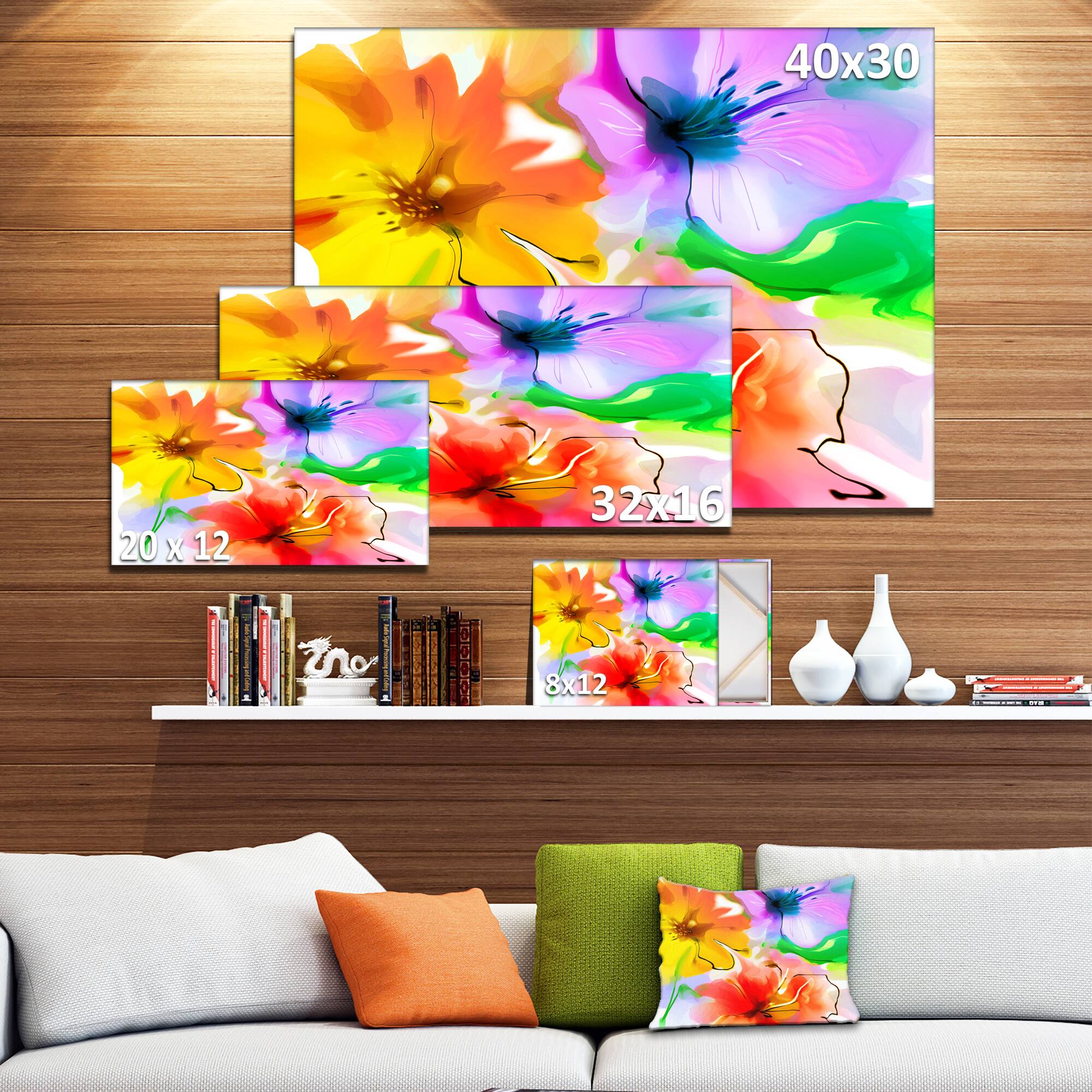 Designart - Bunch of Colorful Flowers Sketch - Extra Large Floral Wall Art