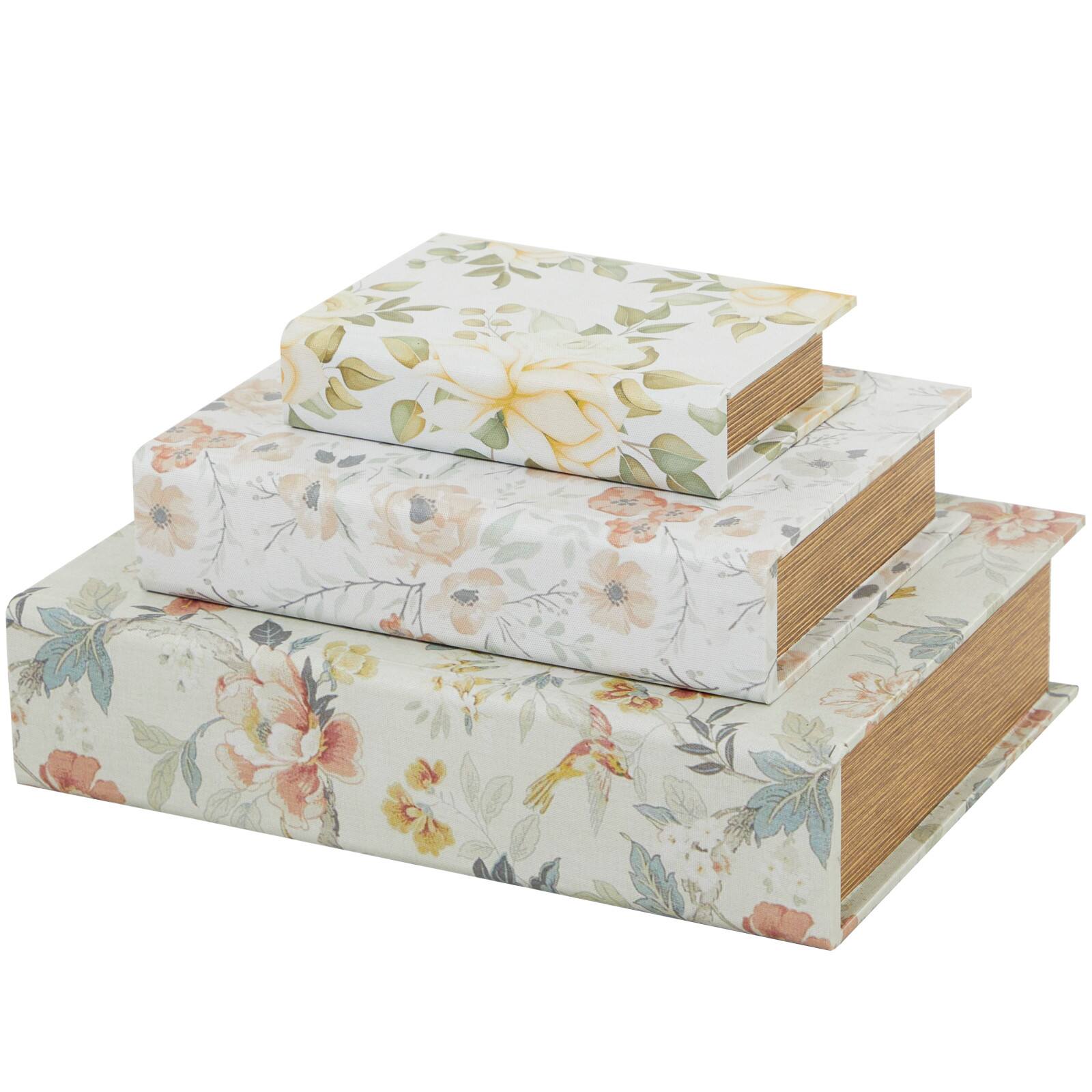 Vintage Floral Canvas Faux Book Box Set