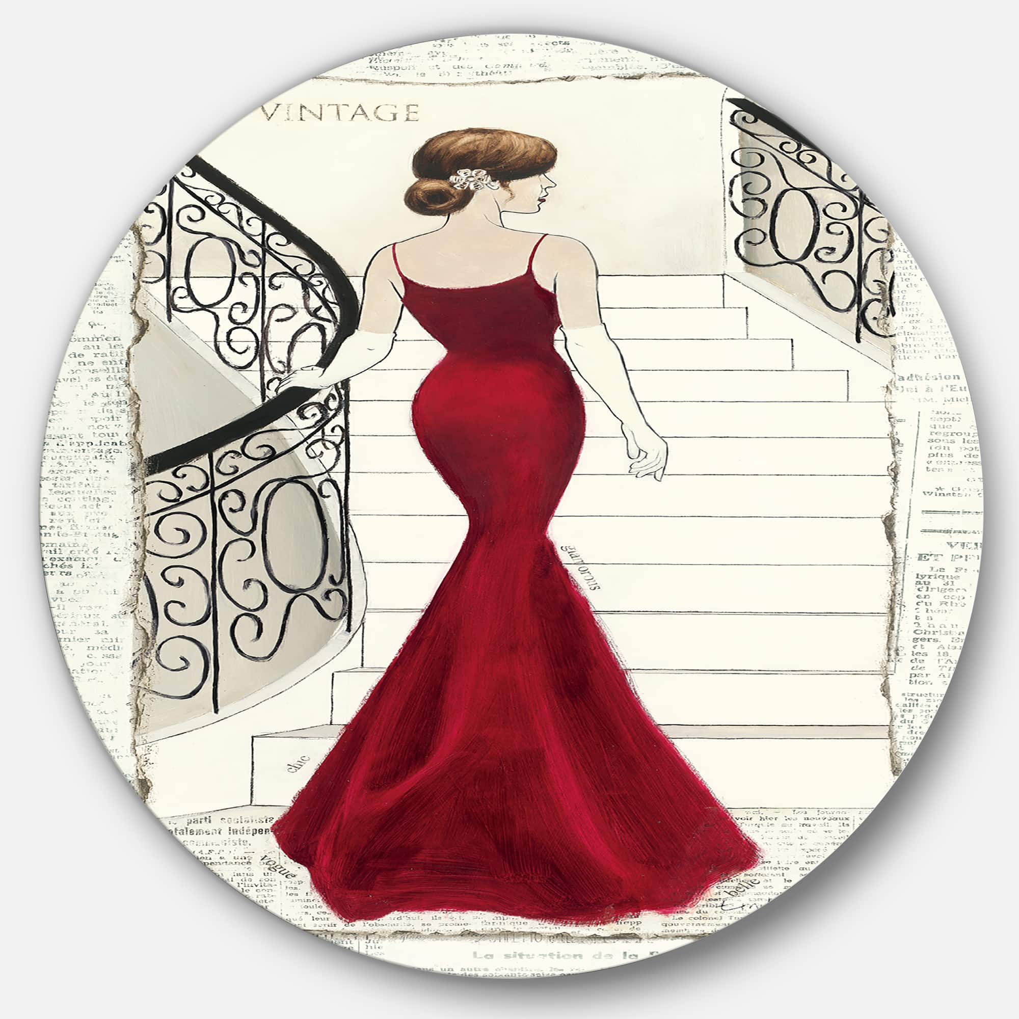 Designart - Elegance Glam Paris Diva III - Glam Metal Circle Wall Art