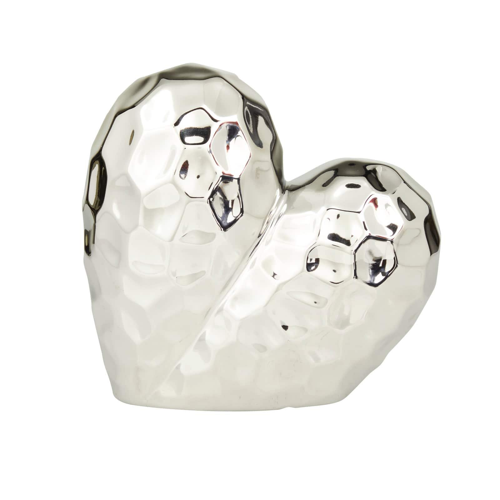 Silver Porcelain Contemporary Heart Sculpture, 8&#x22; x 3&#x22; x 8&#x22;