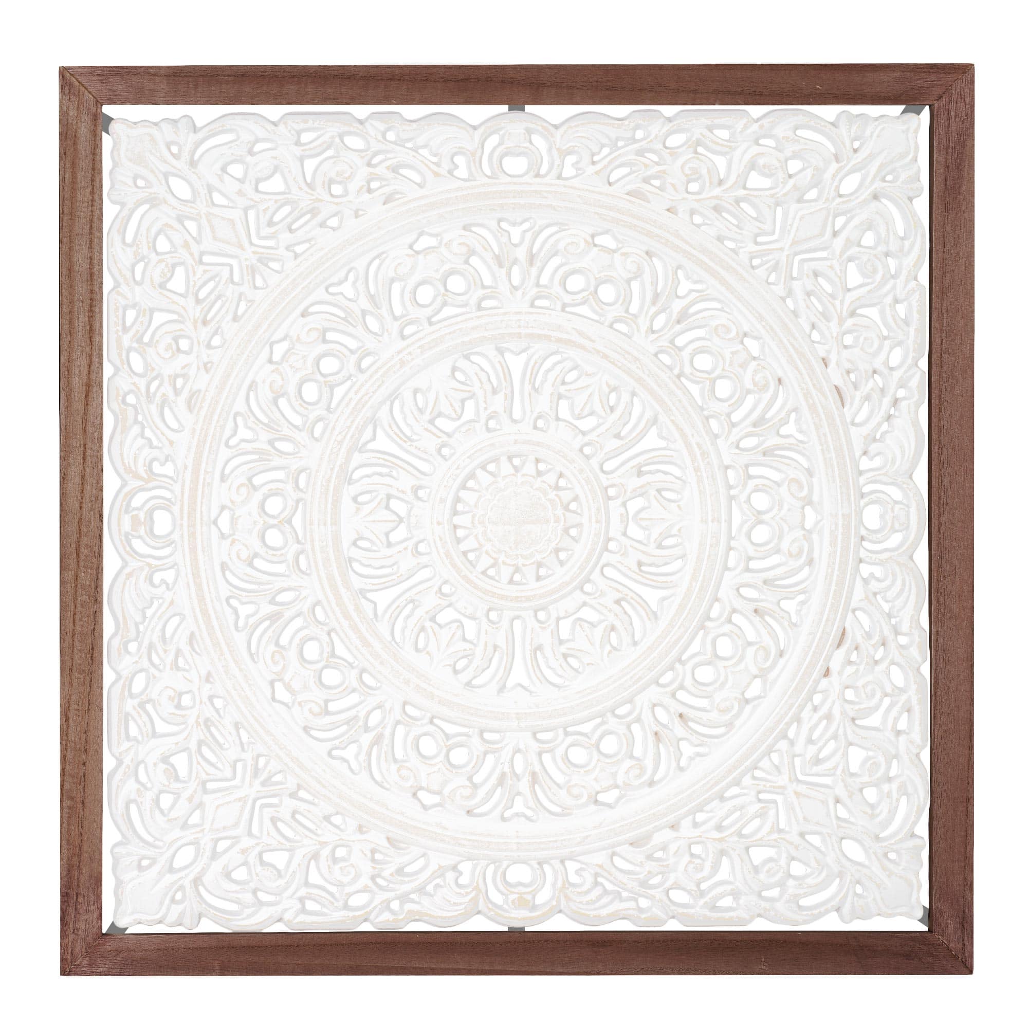 American Art D&#xE9;cor&#x2122; 24.5&#x22; Floral Mandala White Square Framed Medallion Boho Wall Art