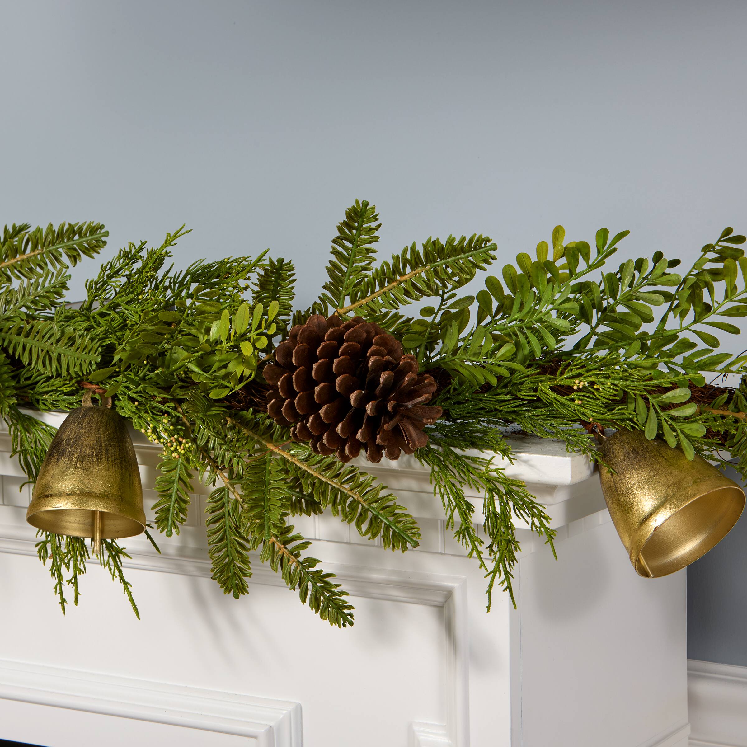 6ft. Gold Christmas Bells, Pine Leaf &#x26; Pinecone Garland
