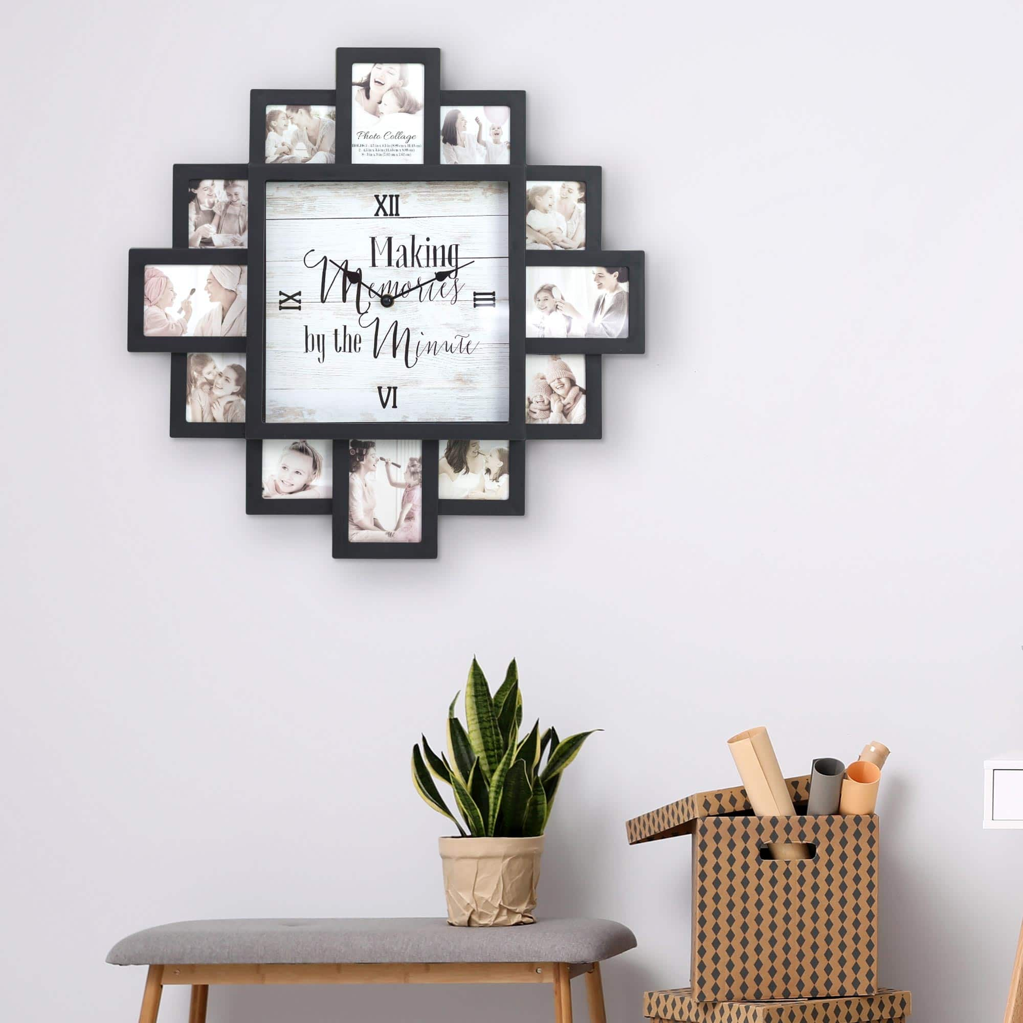 Black &#x22;Memories by the Minute&#x22; Picture Frame Wall Collage Clock