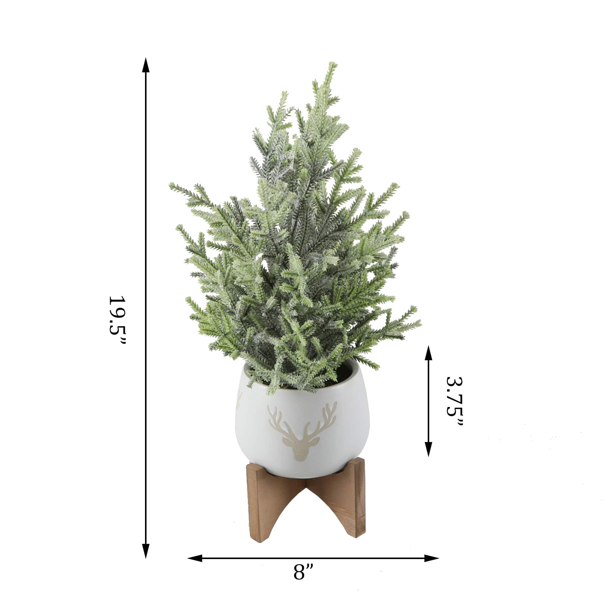 16" Unlit Frosted Artificial Christmas Tree in Staghead Ceramic Pot on Wood Stand