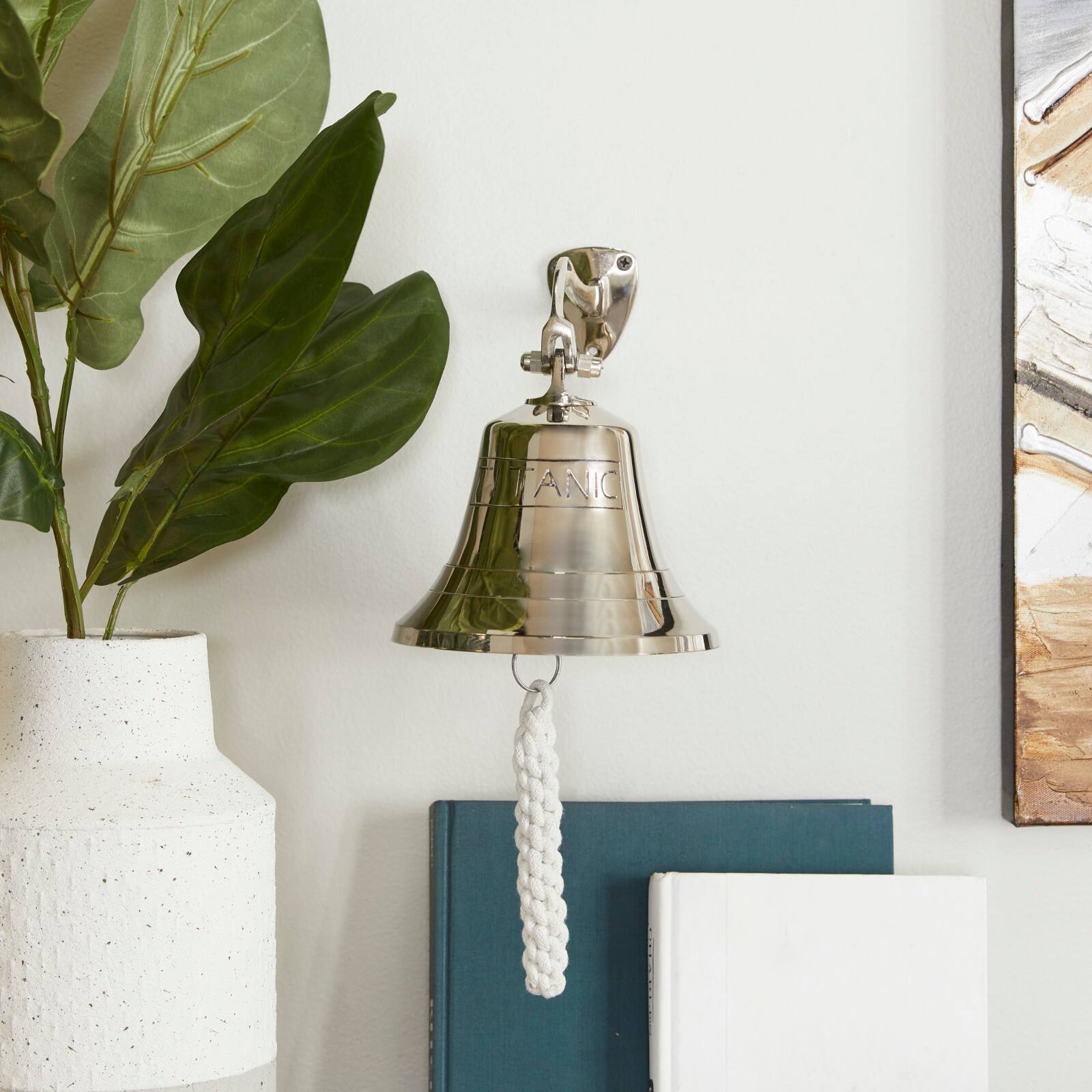 8" Silver Titanic Nautical Bell Wall Accent with Rope Pull