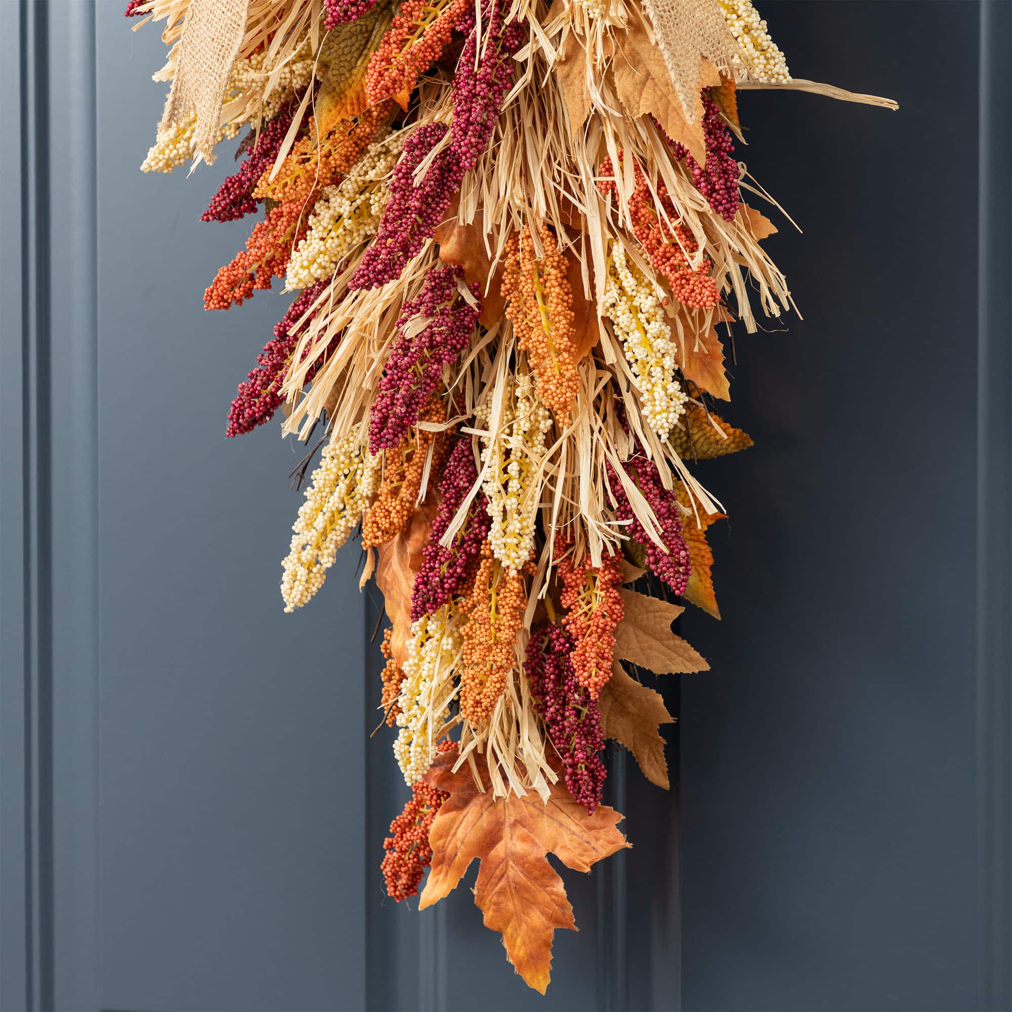 Glitzhome® 28" Fall Sorghum Swag Includes a Black Metal Wreath Hanger